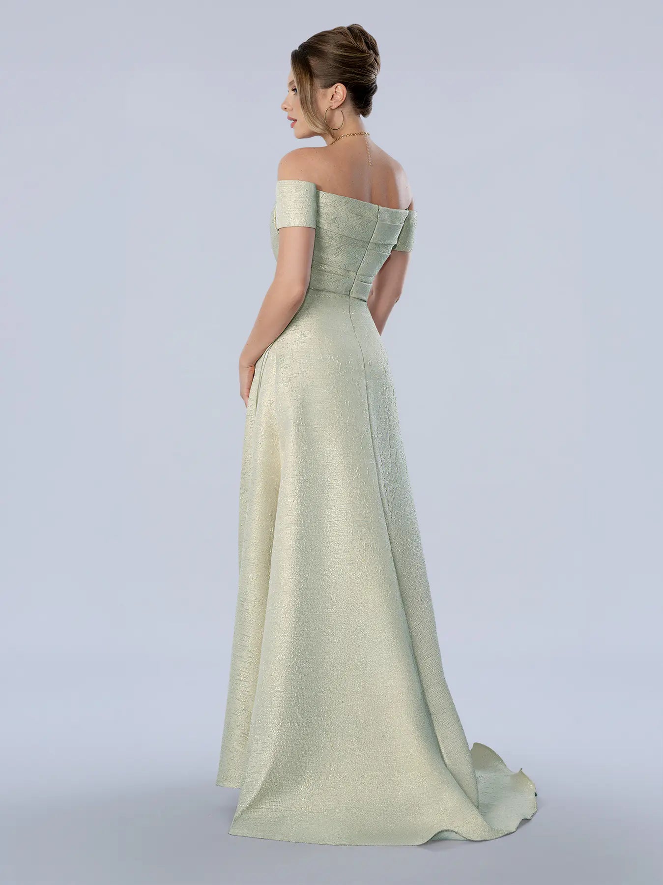Mint Off-the-Shoulder Floor-Length Glitter Mesh Formal A-Line Gown Stella Couture 26373