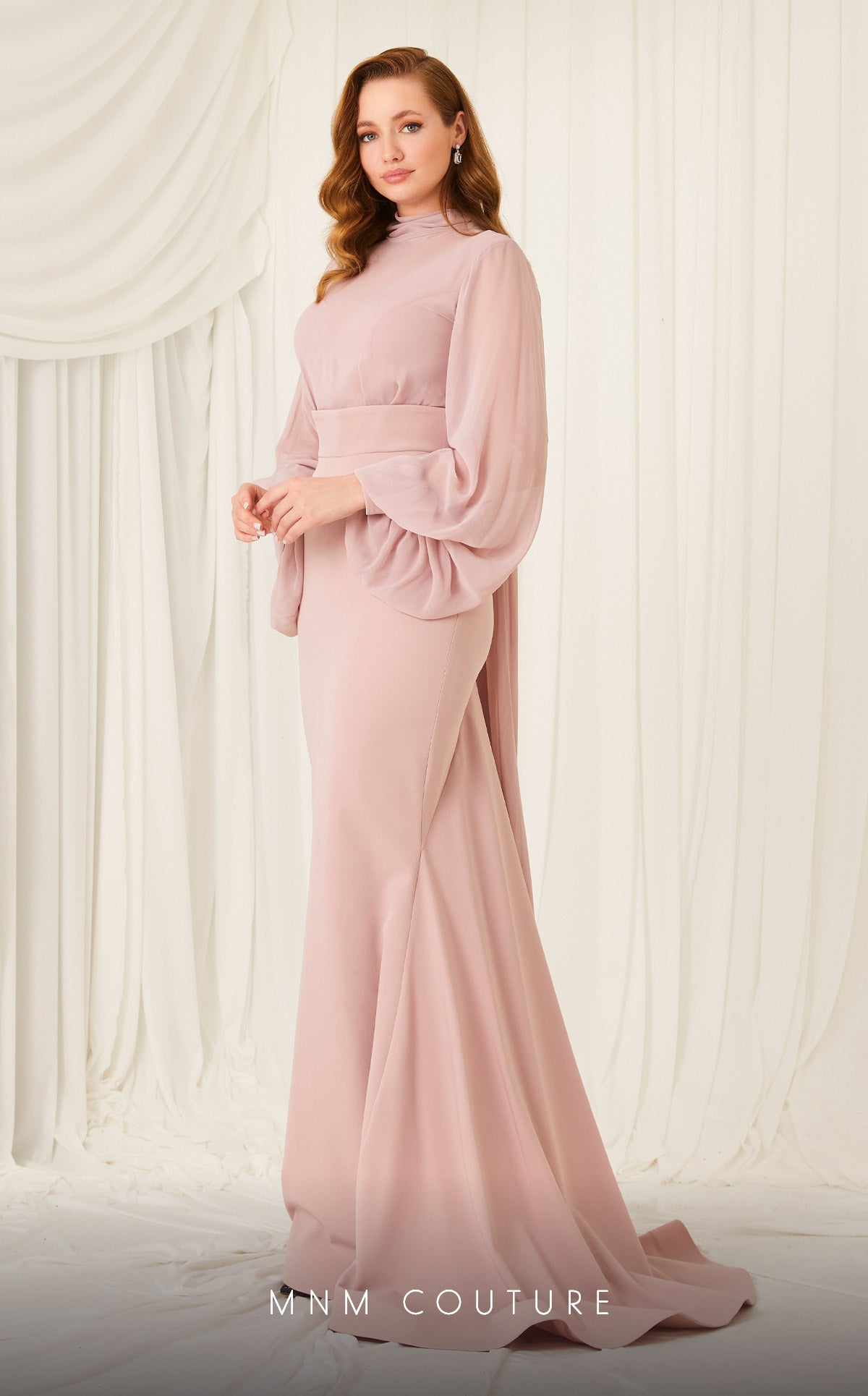 Crew/High-Neck Floor-Length Chiffon Formal Mermaid MNM Couture 2637B