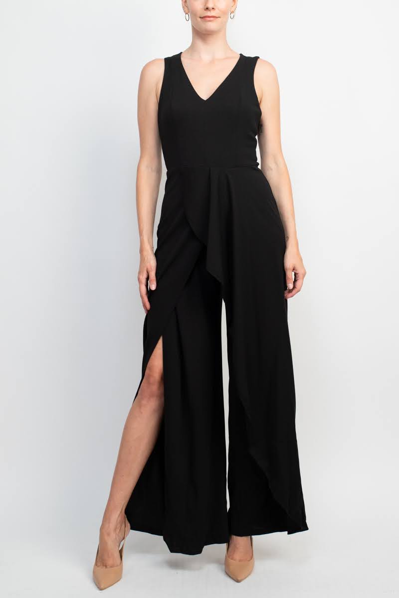 Jumpsuit Ruffle Hem Formal Jumpsuit BLACK