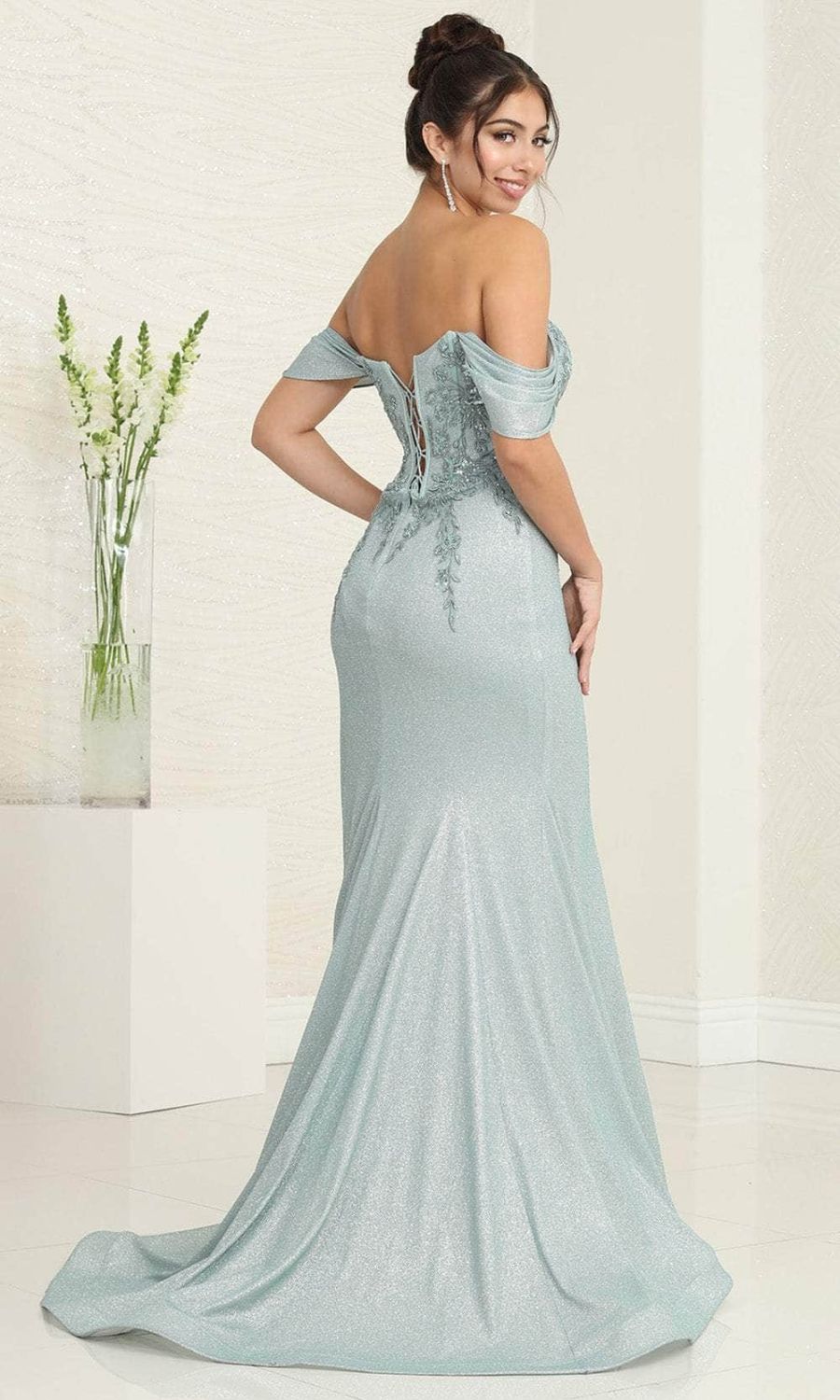 Off-the-Shoulder Floor-Length with Train Satin Prom Mermaid/Trumpet May Queen 2104