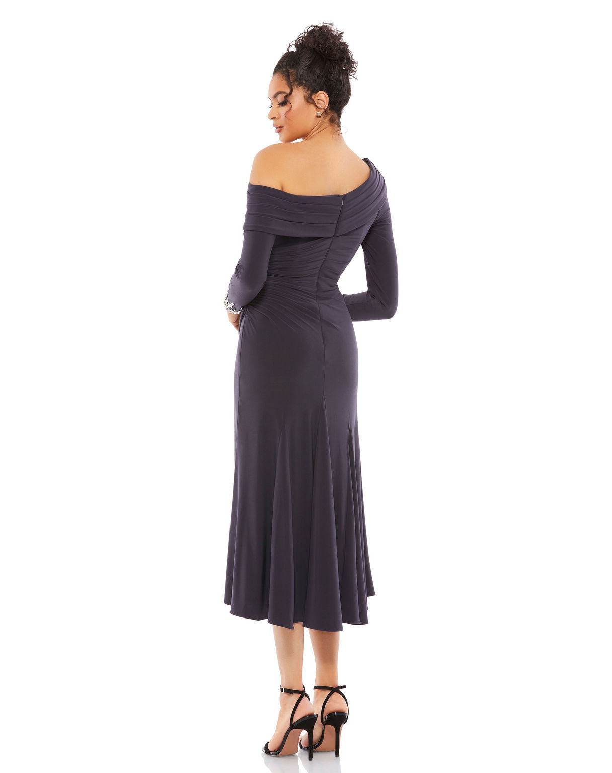 Cocktail Dresses Long Sleeve Jeweled Cocktail Midi Dress Charcoal