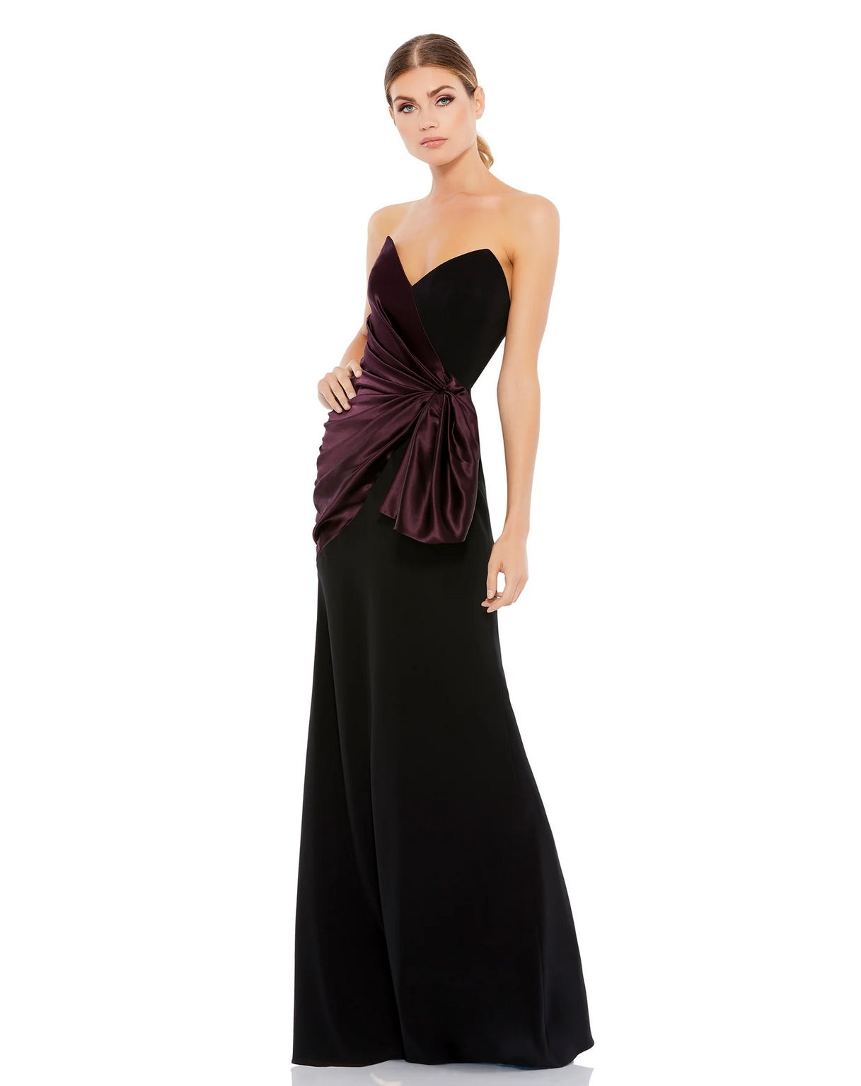 Black Plum Black Plum 6 Mac Duggal 2648 Long Two Tone Draped Strapless ...