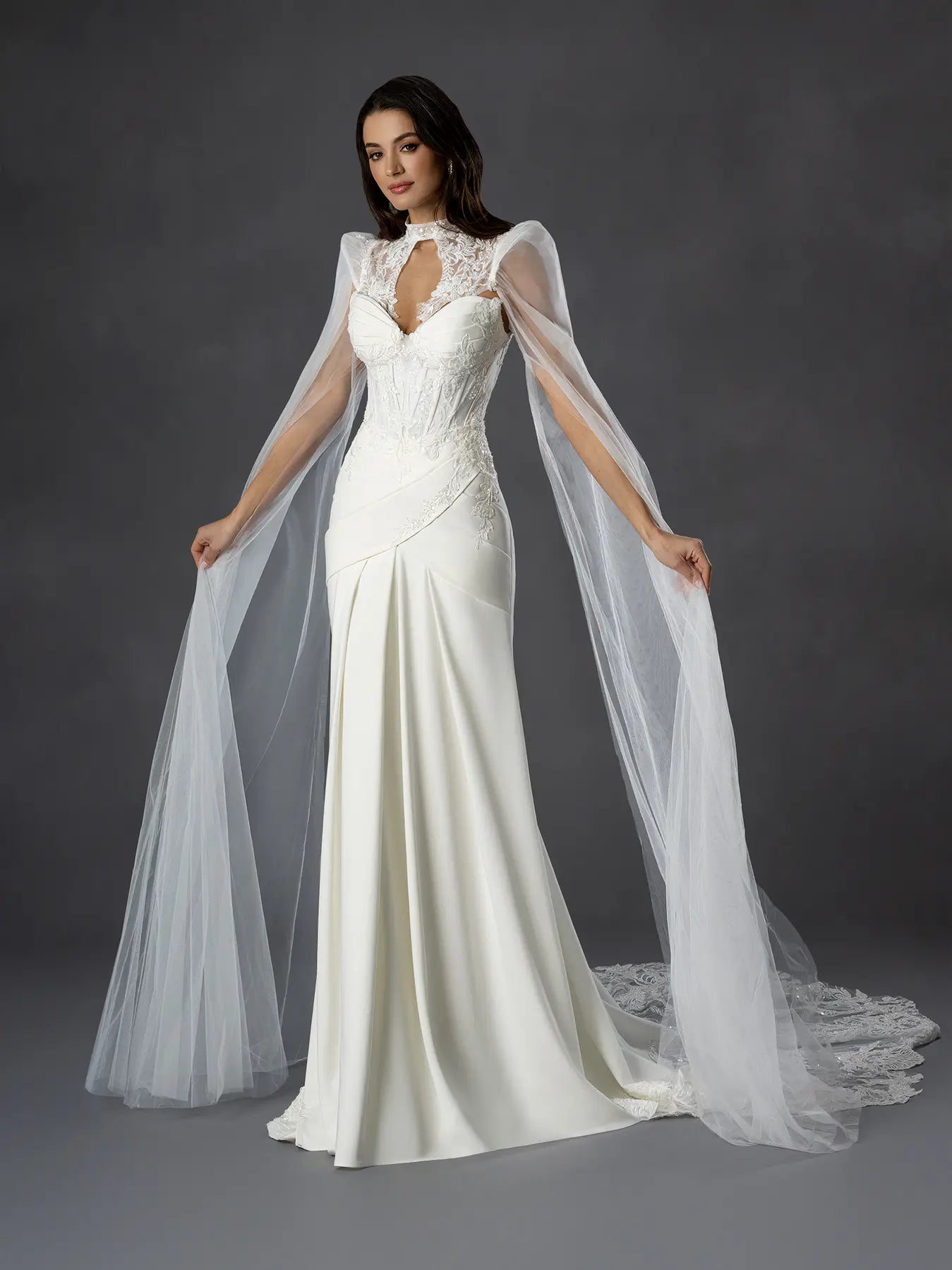 Off White Strapless Sweetheart Mermaid Bridal Gown with Corset Bodice and Lace Cutouts