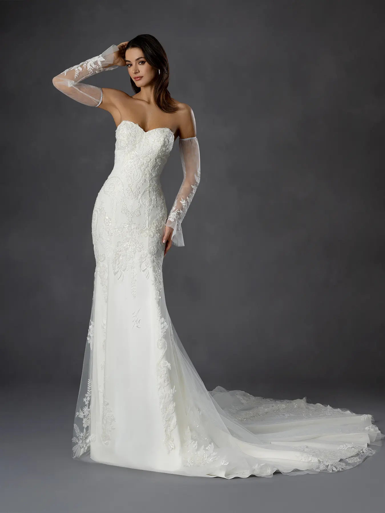 Off White Sweetheart Floor-Length Crepe Wedding Dress Mermaid Gown