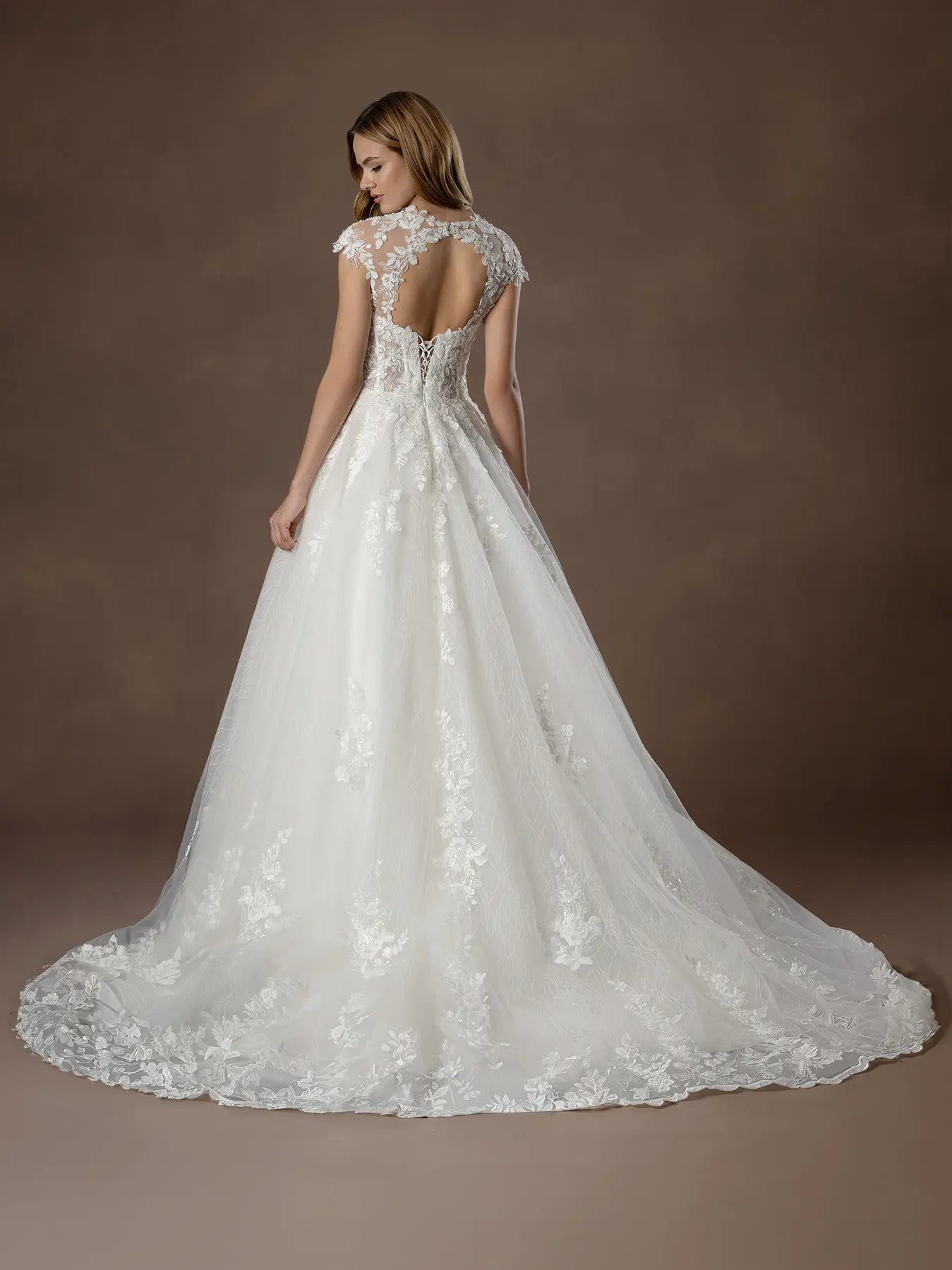 Off White Illusion Sweetheart Floor-Length Lace Wedding Ball Gown with Lace-Up Back