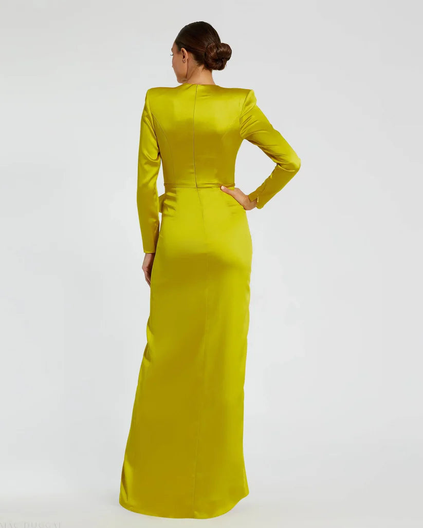 Formal Dresses Long Sleeve Evening Bow Ornate Formal Dress Chartreuse