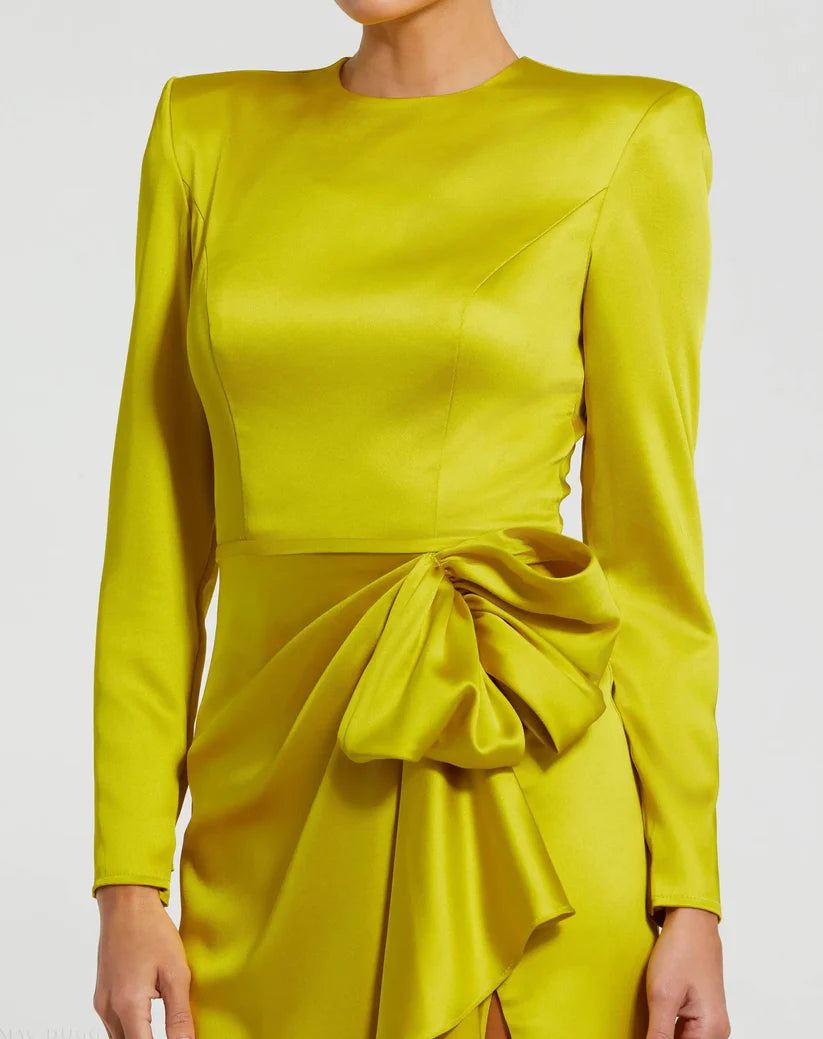 Formal Dresses Long Sleeve Evening Bow Ornate Formal Dress Chartreuse