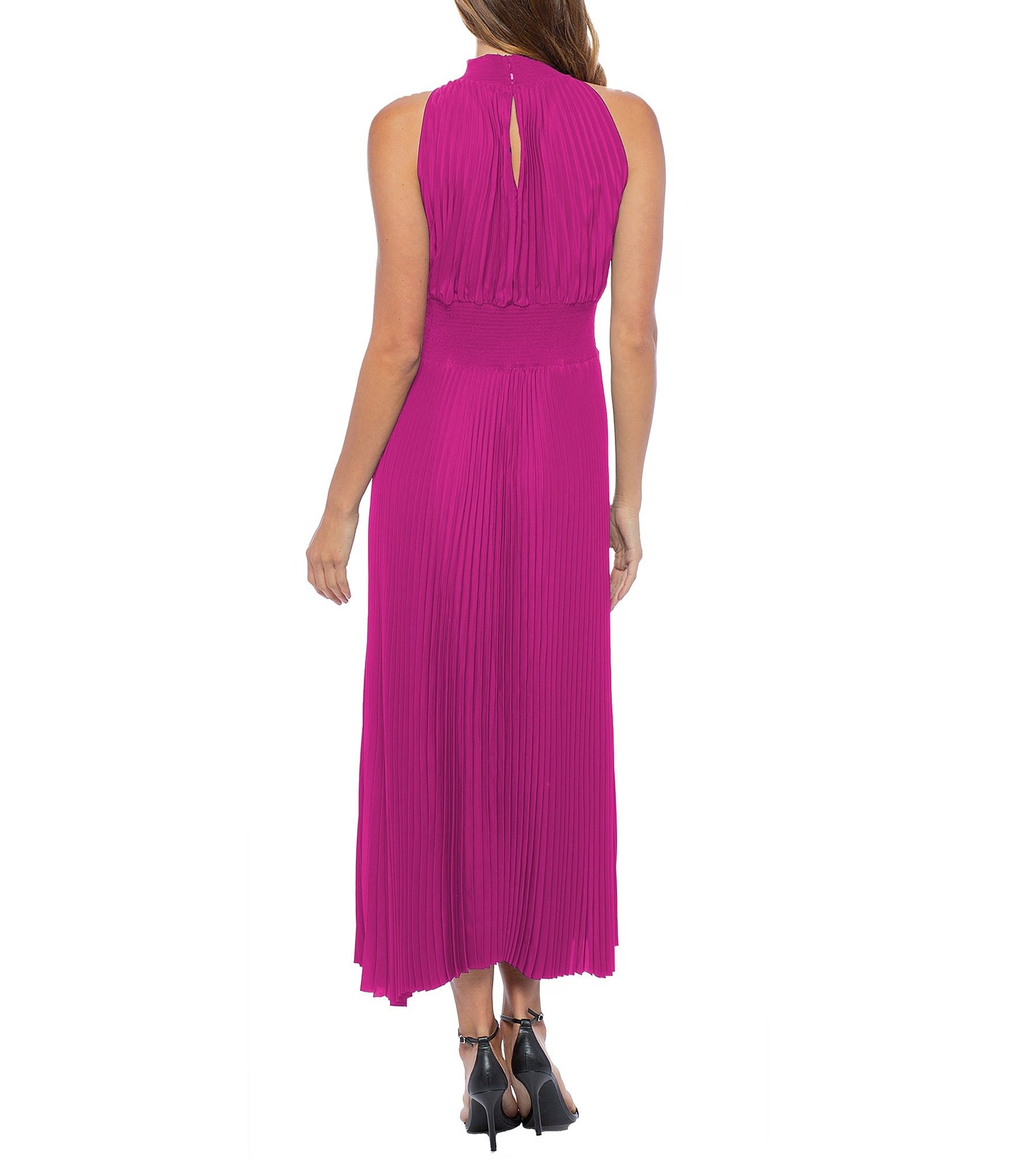 Cocktail Dresses Pleated Midi Length A Line Cocktail Dress Fuchsia