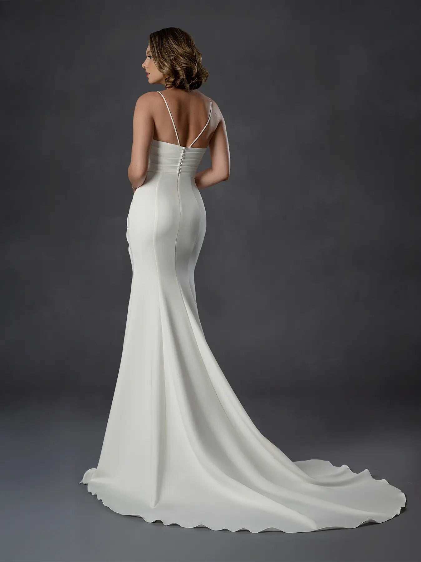 Off White V-Neck Floor-Length Satin Wedding Gown with Side Slit