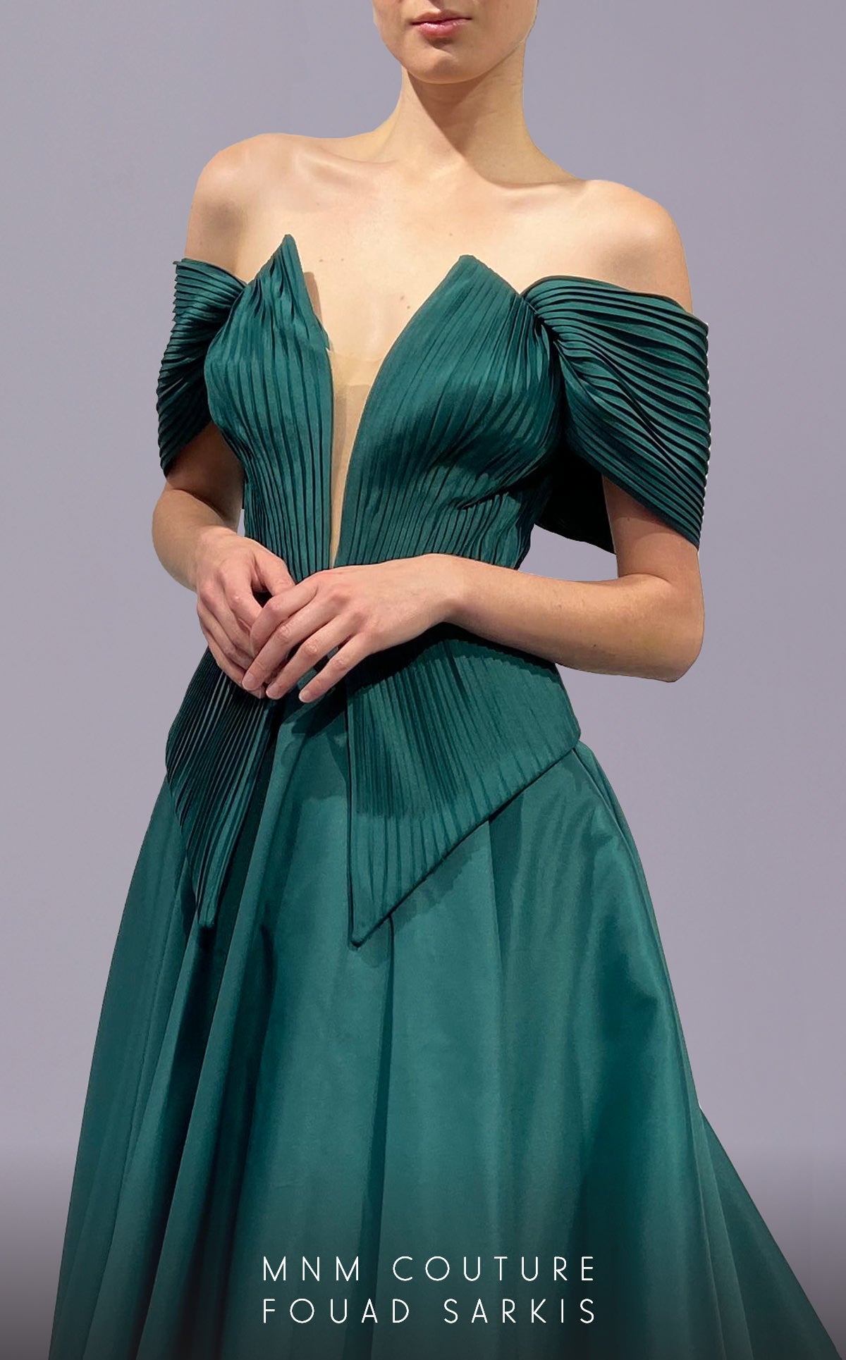 Off-the-Shoulder Floor-Length Satin Evening A-Line MNM Couture 2687