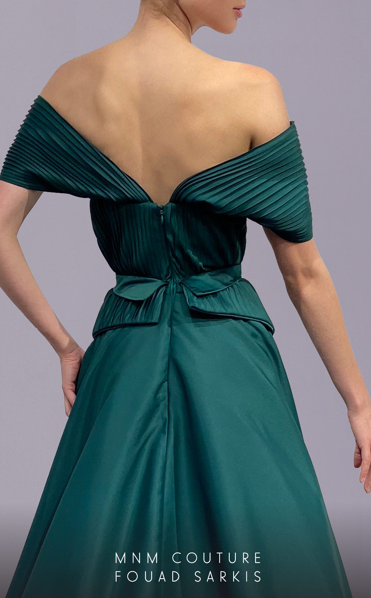 Off-the-Shoulder Floor-Length Satin Evening A-Line MNM Couture 2687