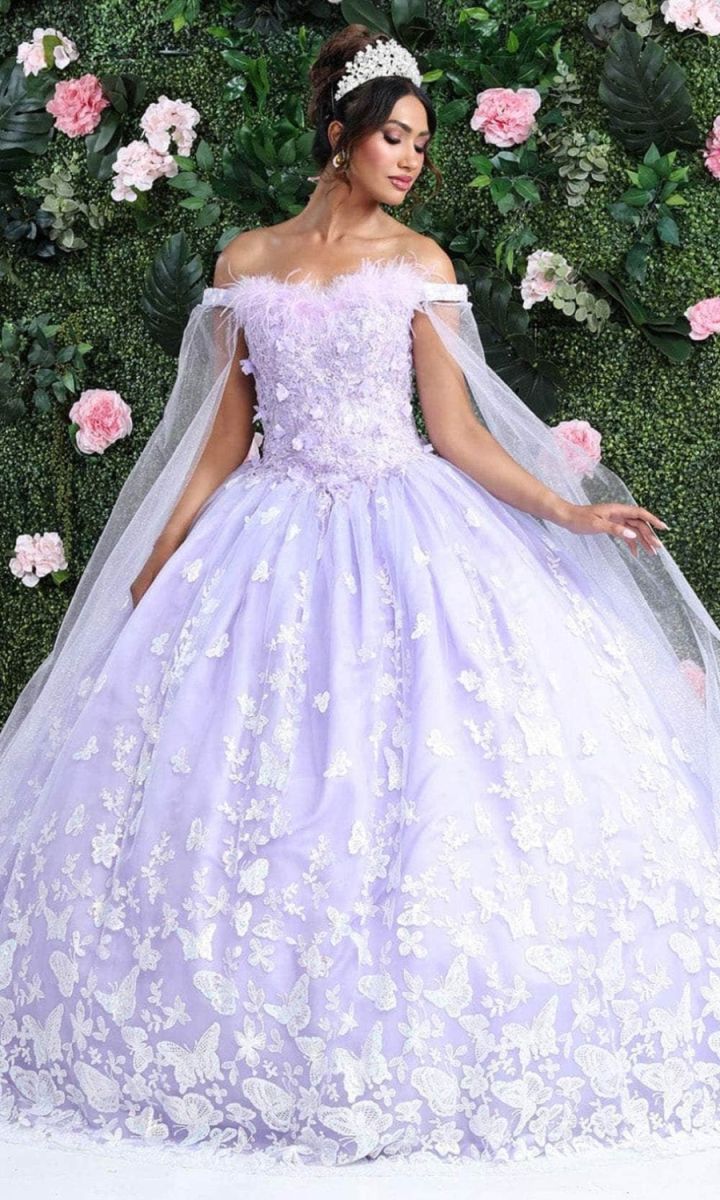 Off-the-Shoulder Floor-Length Tulle Quinceañera Ball Gown May Queen LK197