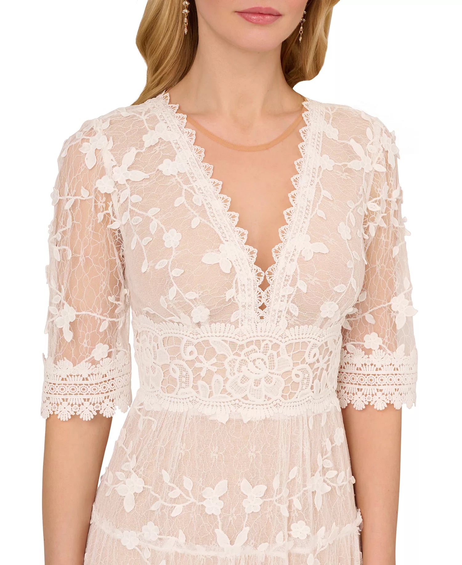 V-Neck Knee-Length Lace Occasion Fit & Flare Adrianna Papell AP1D105244