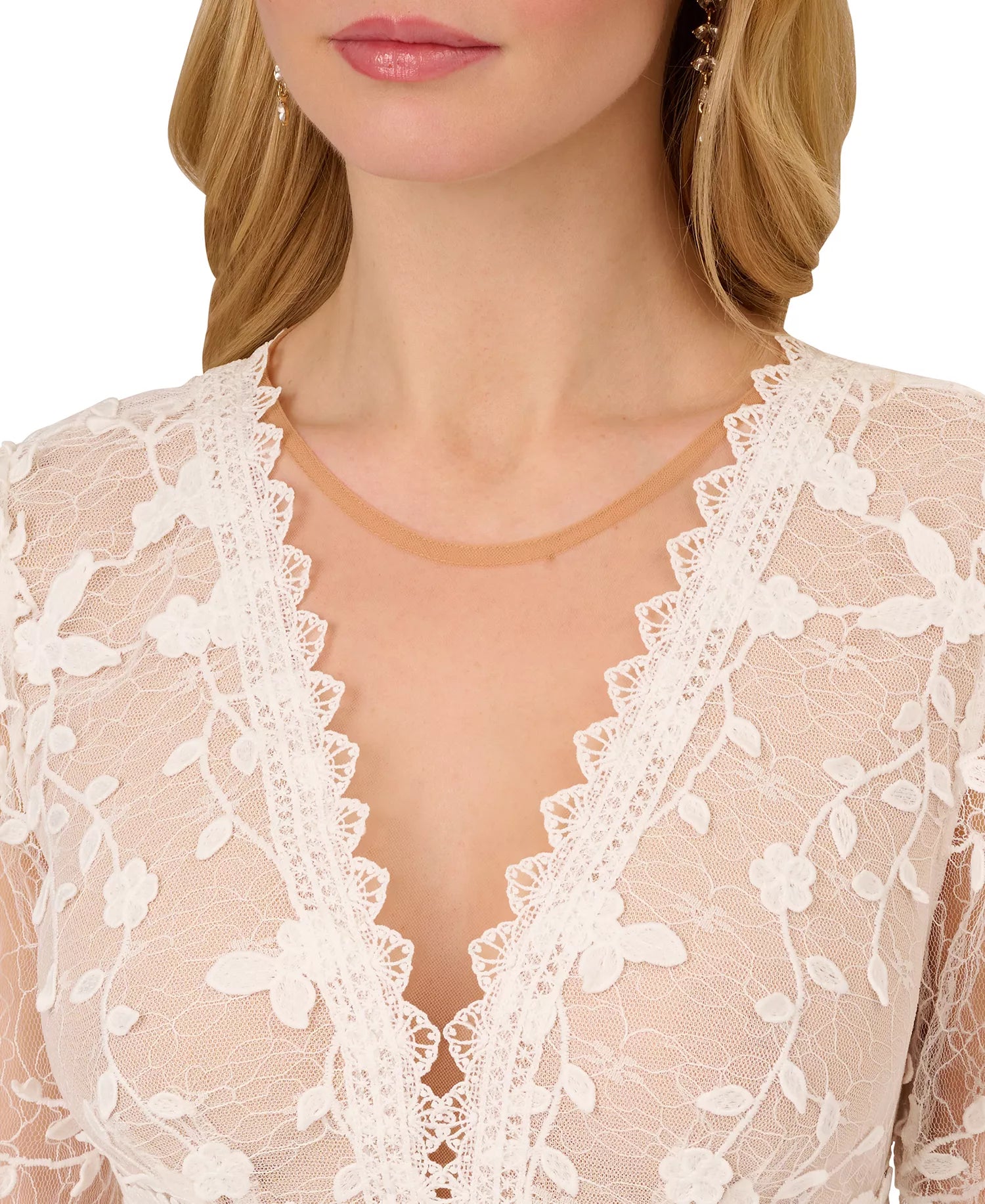 V-Neck Knee-Length Lace Occasion Fit & Flare Adrianna Papell AP1D105244