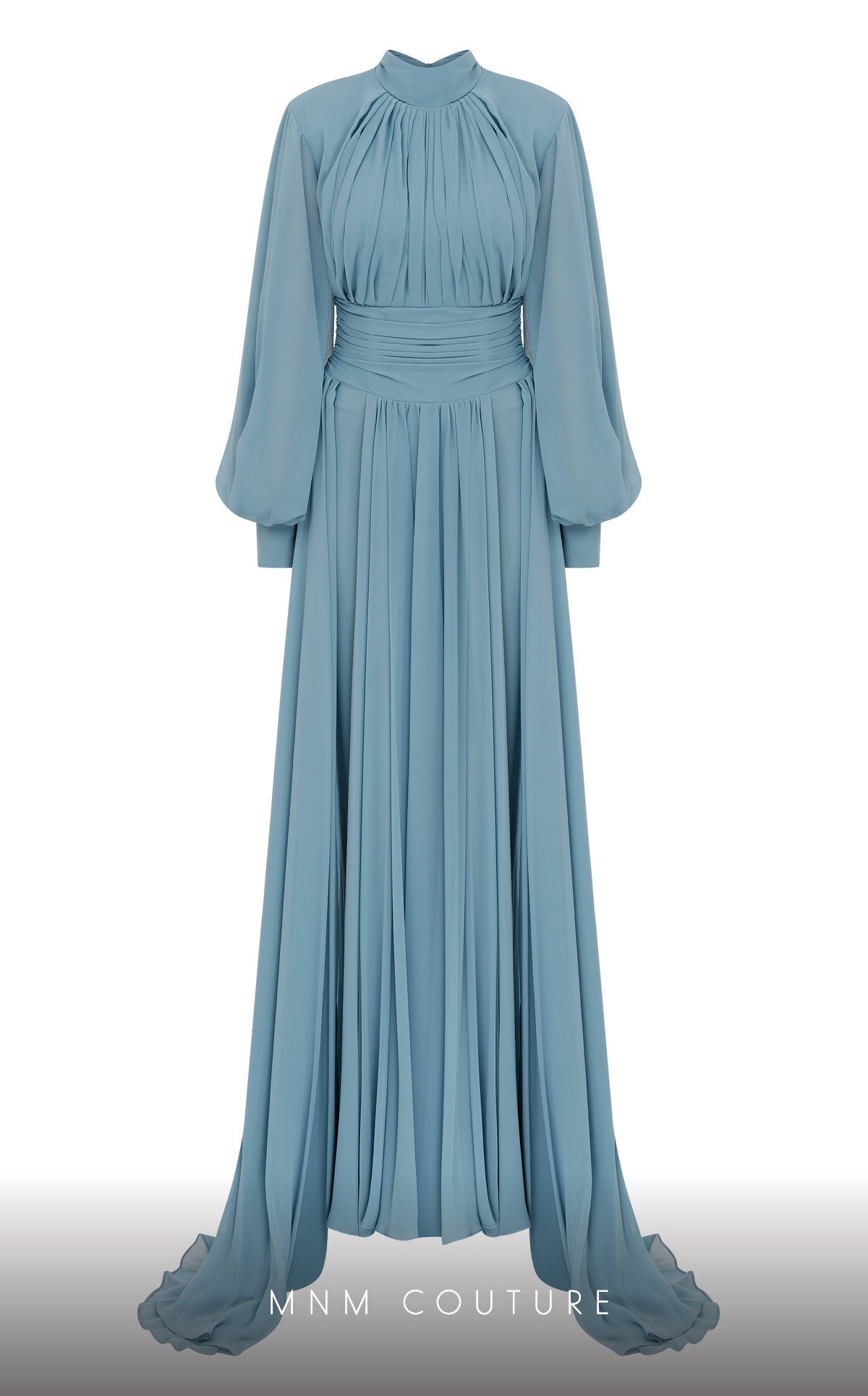 Crew/High-Neck Floor-Length Chiffon Evening A-Line MNM Couture 2706A