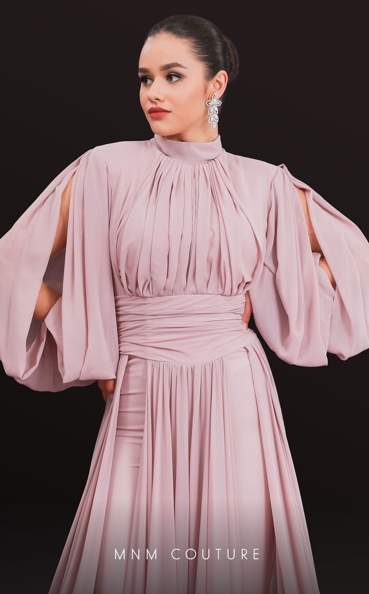 Crew/High-Neck Floor-Length Chiffon Evening A-Line MNM Couture 2706A