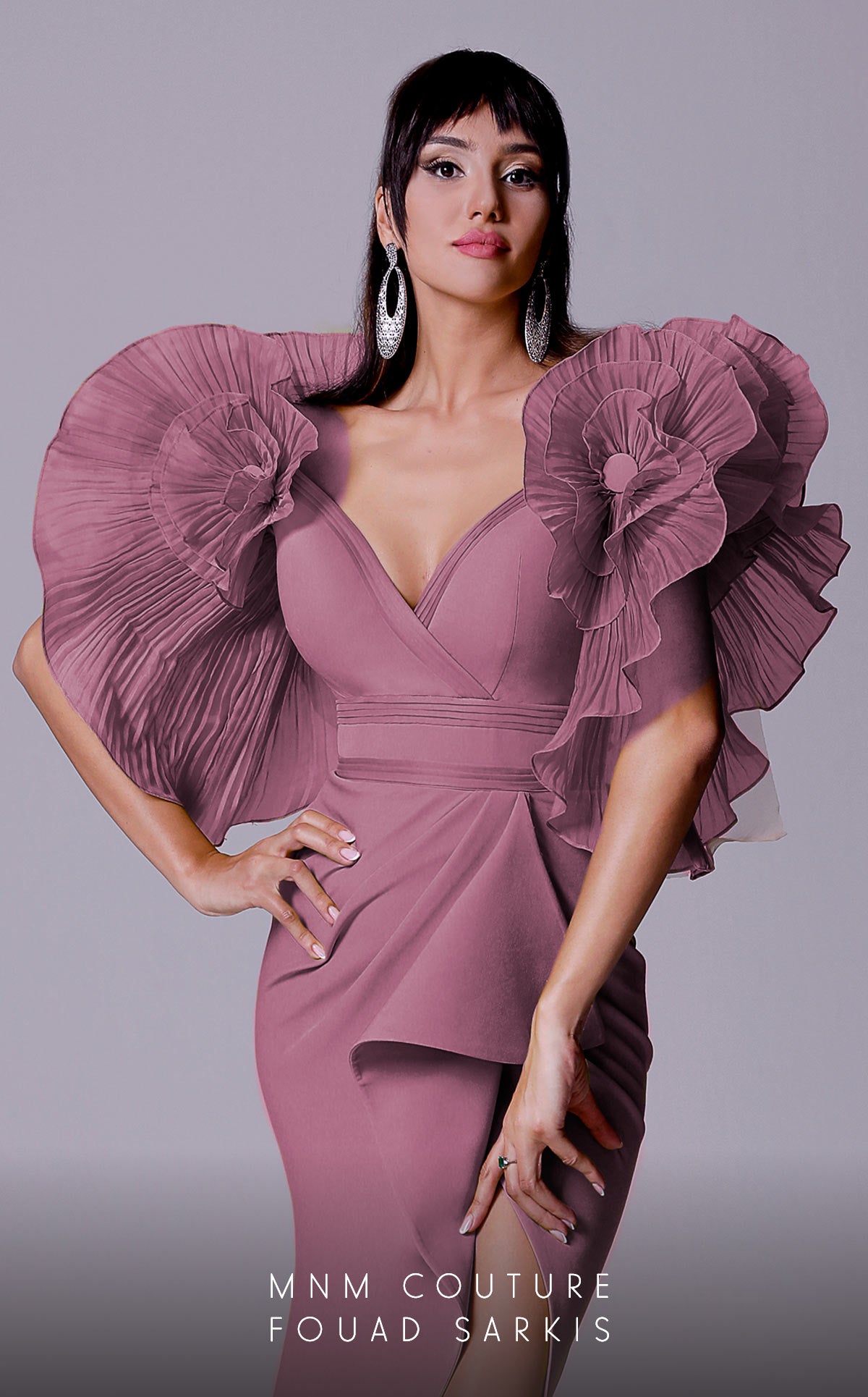 V-Neck Floor-Length Chiffon Evening Sheath MNM Couture 2712