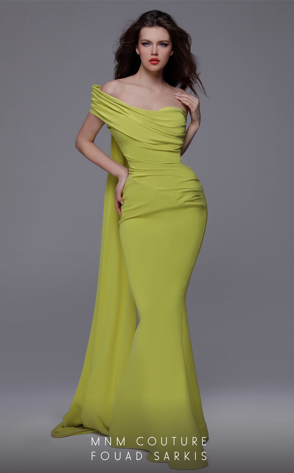 Off-the-Shoulder Floor-Length Jersey Formal Mermaid MNM Couture 2718