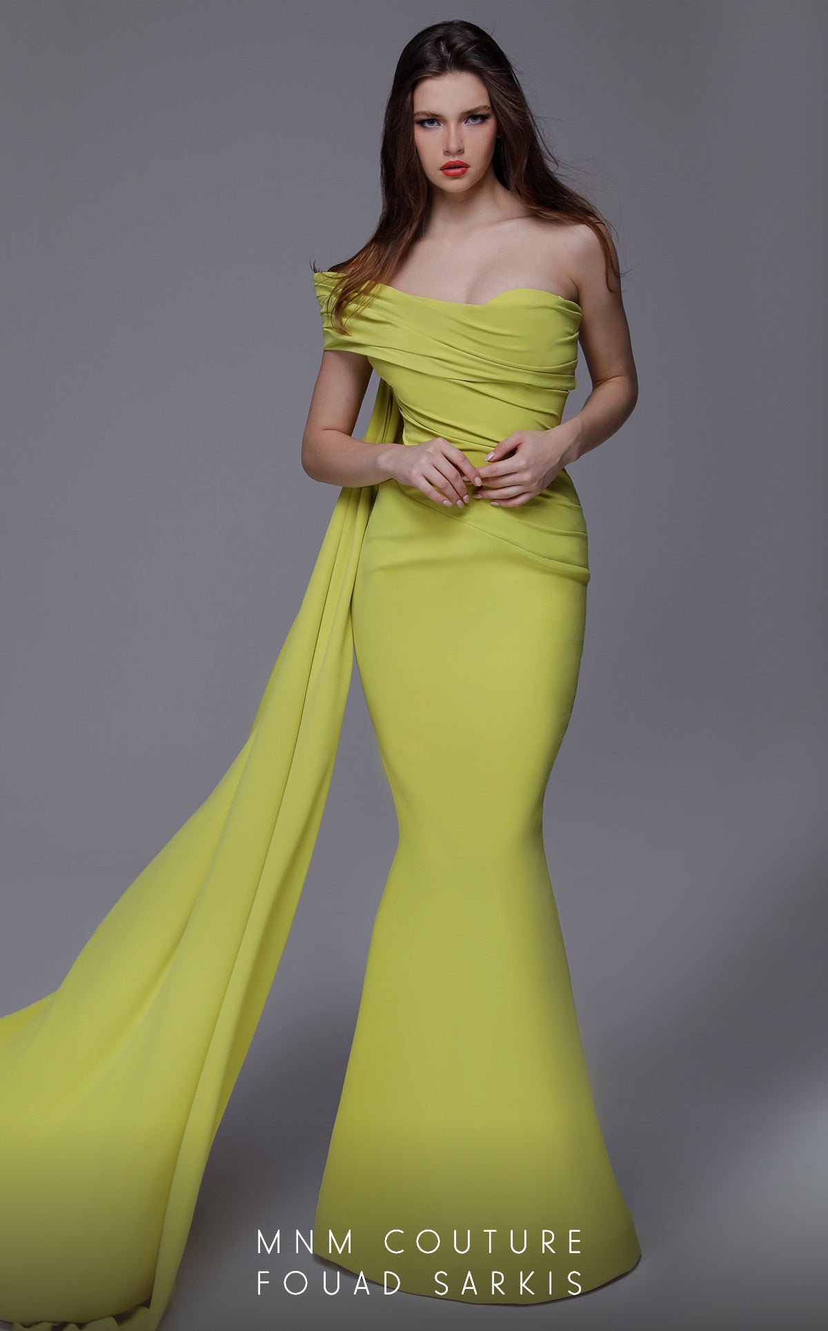 Off-the-Shoulder Floor-Length Jersey Formal Mermaid MNM Couture 2718