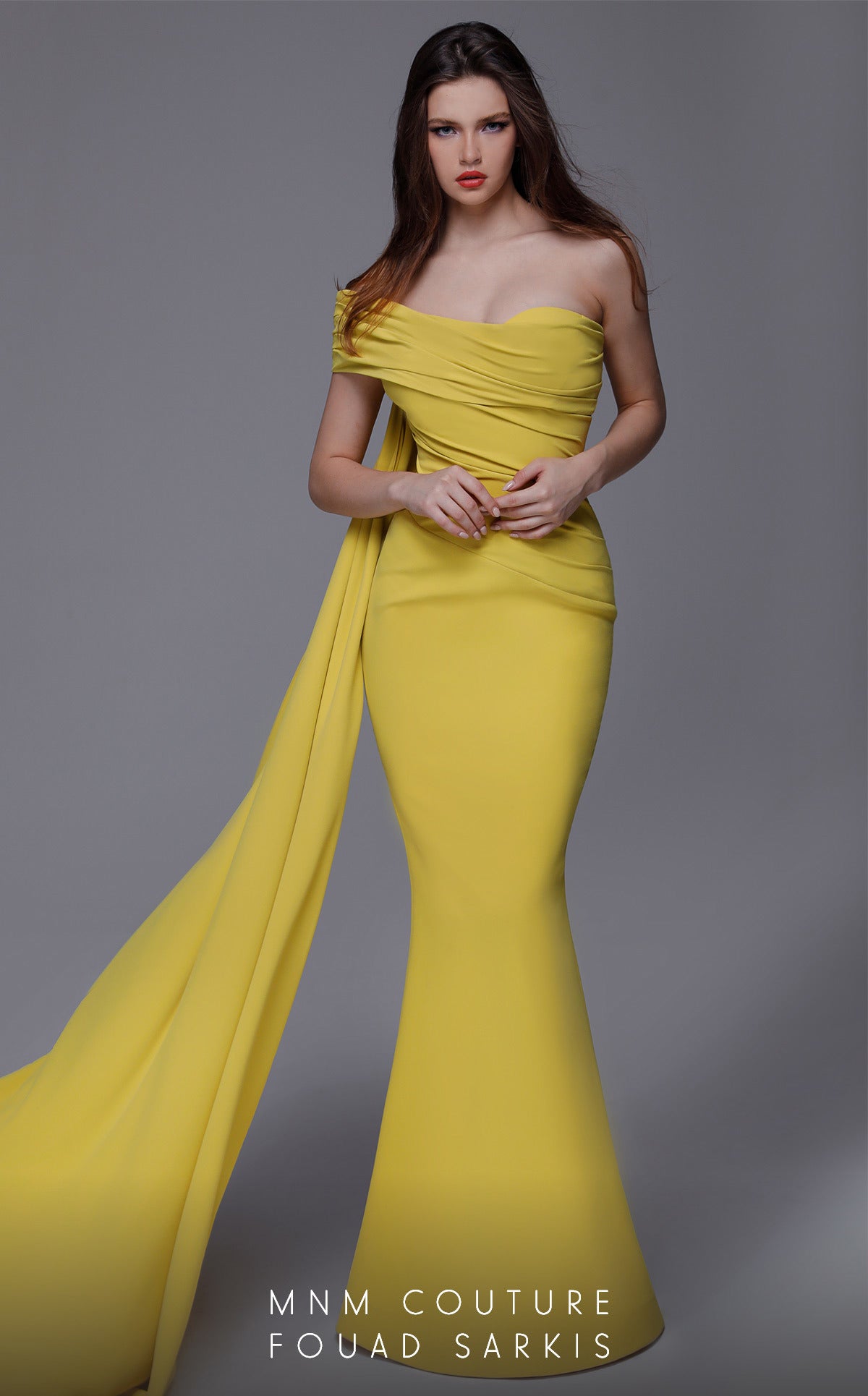 Off-the-Shoulder Floor-Length Jersey Formal Mermaid MNM Couture 2718