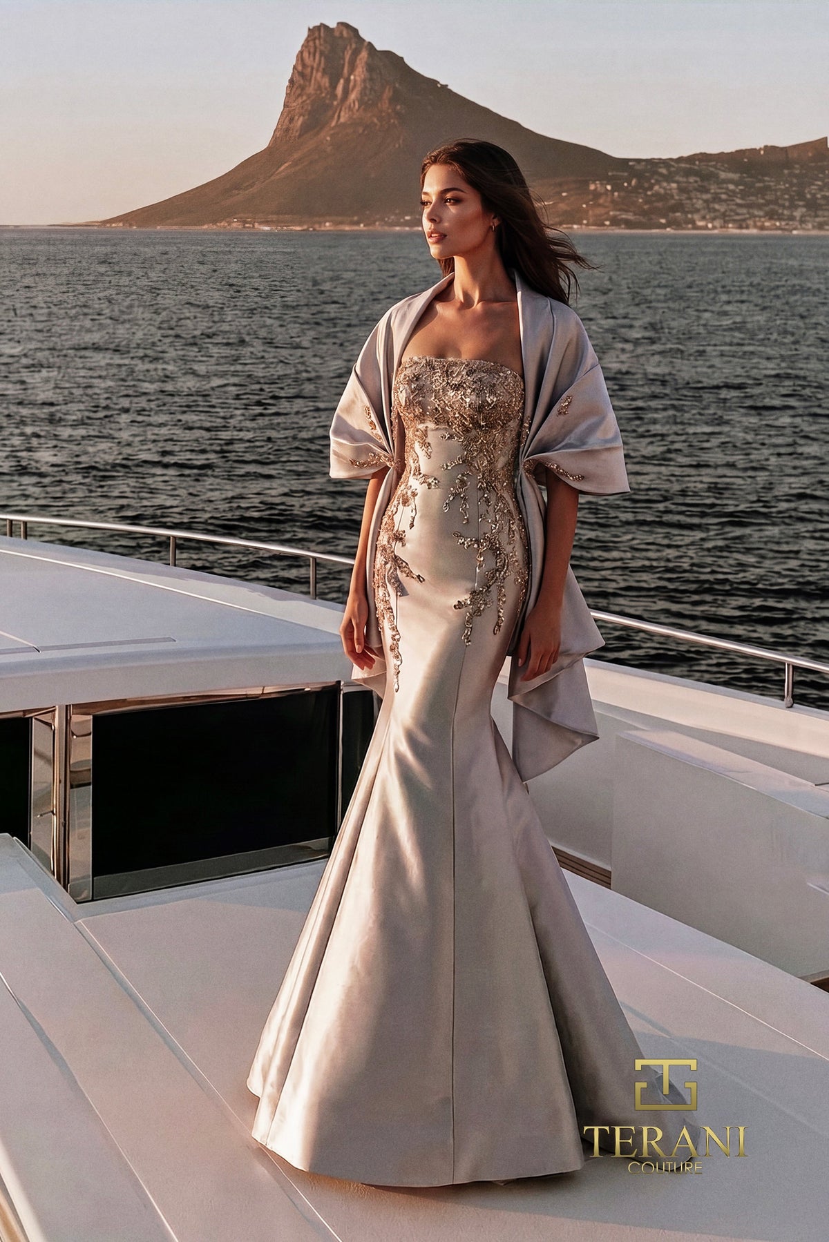 Terani Couture 271M8405 Strapless Mikado Mermaid Mother of the Bride Gown with Embroidered Bodice