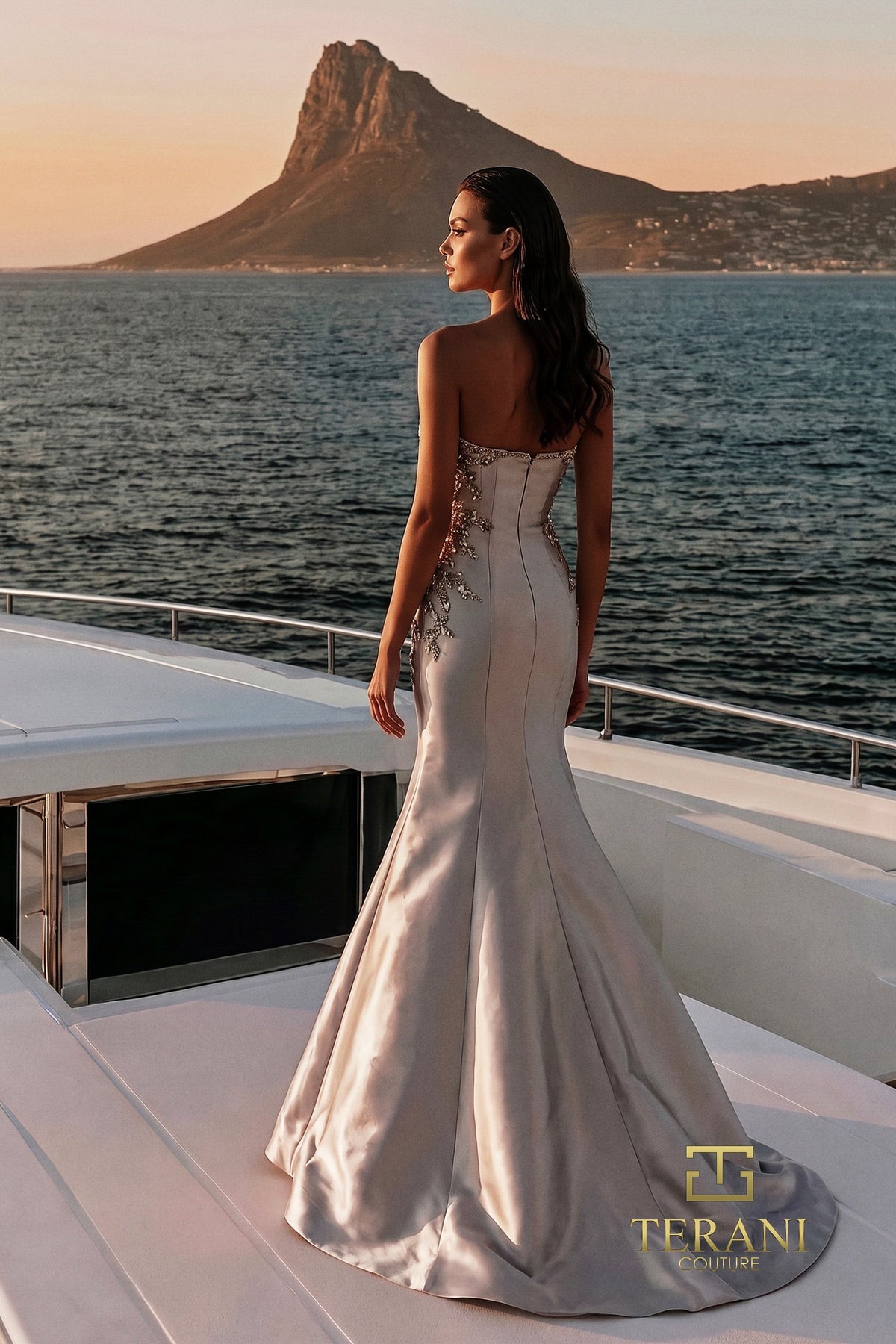 Terani Couture 271M8405 Strapless Mikado Mermaid Mother of the Bride Gown with Embroidered Bodice