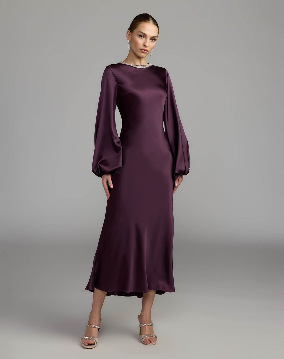 Crew High-Neck Floor-Length Satin Cocktail Sheath Mac Duggal 9927350P