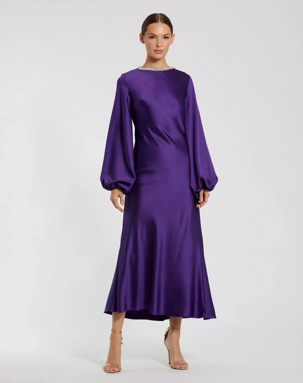 Crew High-Neck Floor-Length Satin Cocktail Sheath Mac Duggal 9927350P