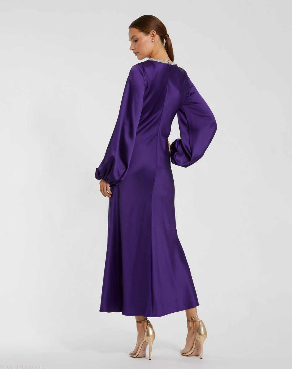 Crew High-Neck Floor-Length Satin Cocktail Sheath Mac Duggal 9927350P