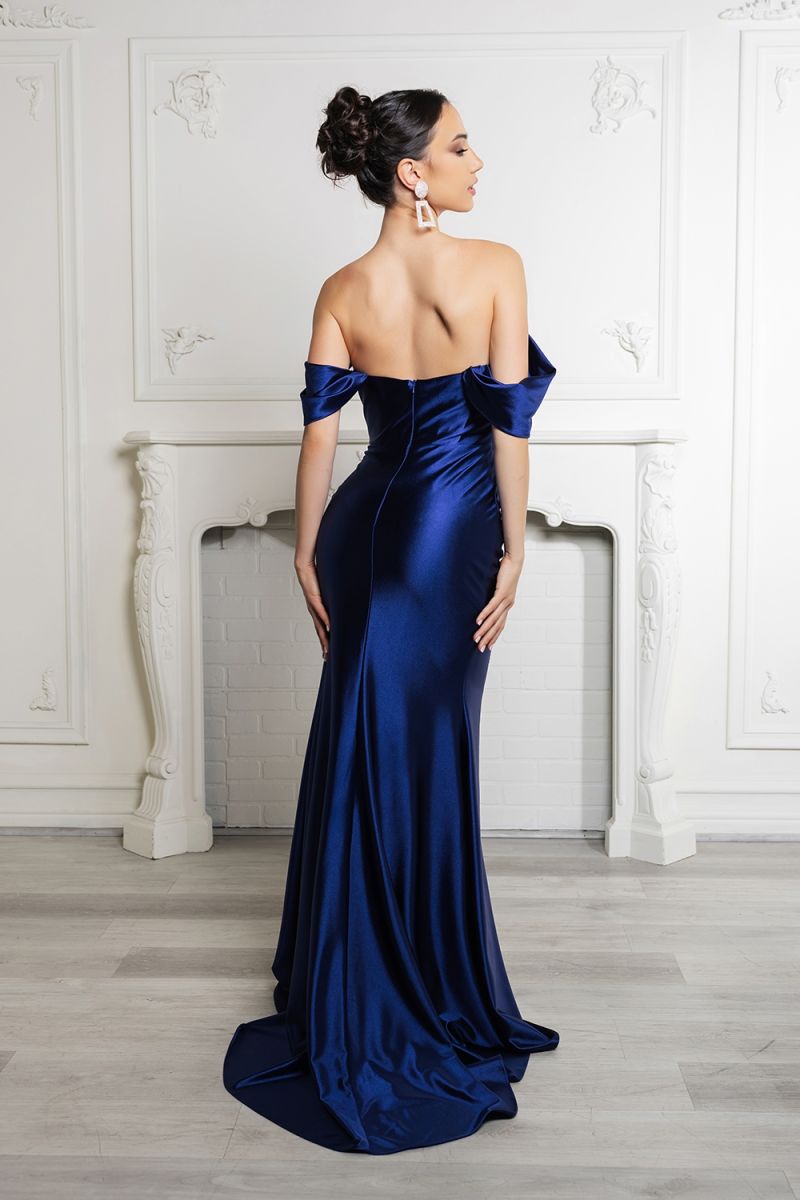 Off-the-Shoulder Floor-Length with Train Satin Prom Mermaid/Trumpet May Queen 2138