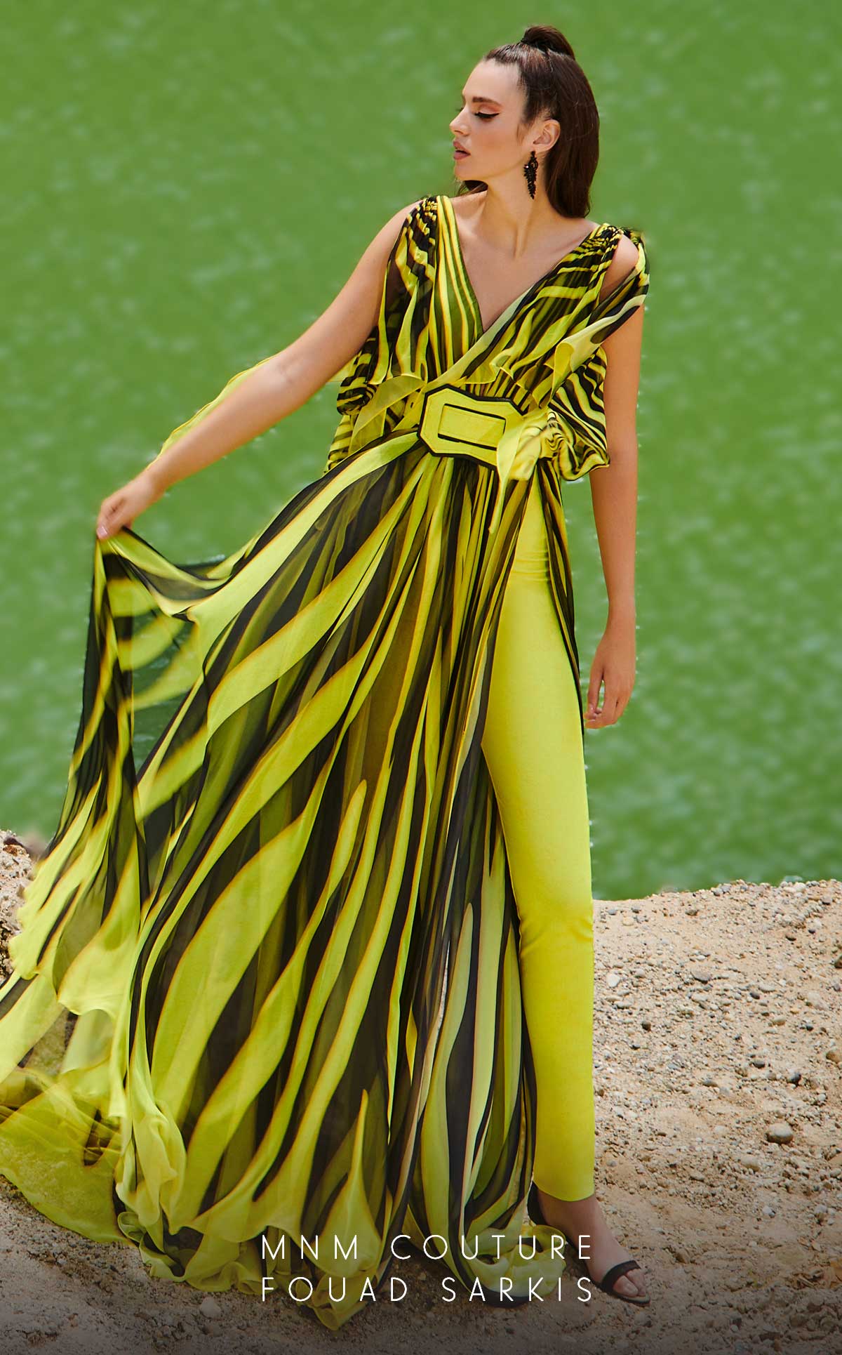 V-Neck Floor-Length Chiffon Formal A-Line MNM Couture 2748