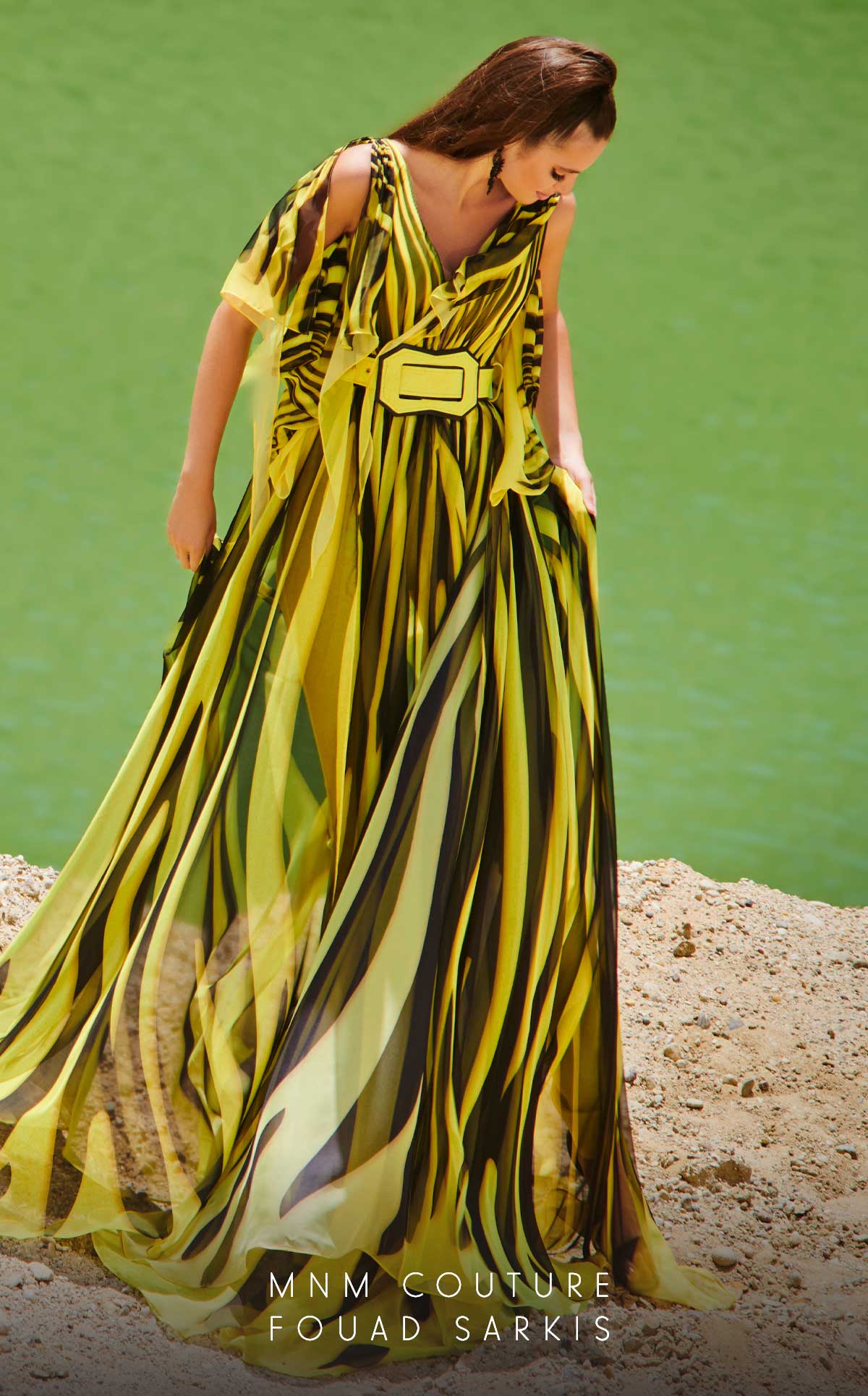 V-Neck Floor-Length Chiffon Formal A-Line MNM Couture 2748