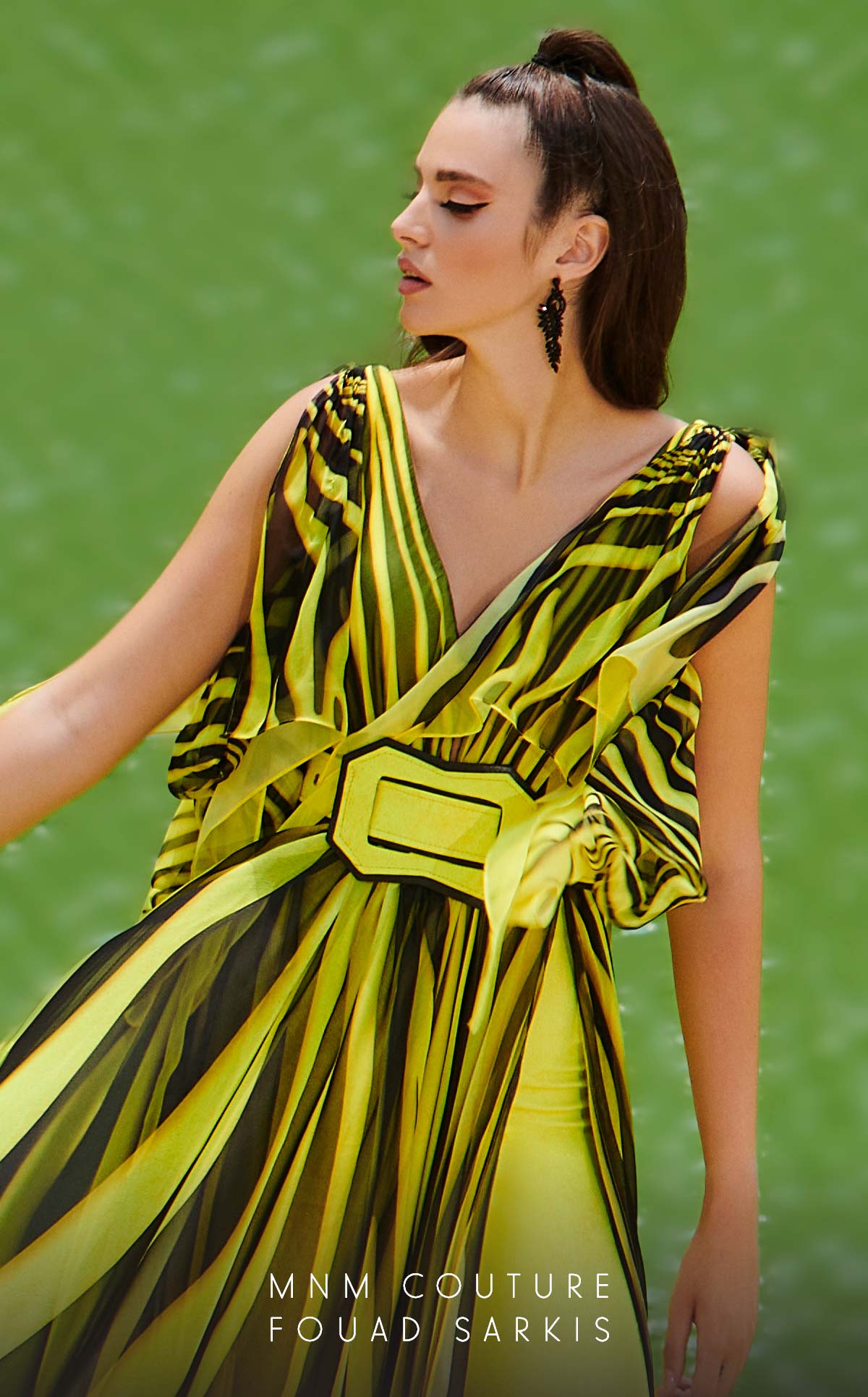 V-Neck Floor-Length Chiffon Formal A-Line MNM Couture 2748