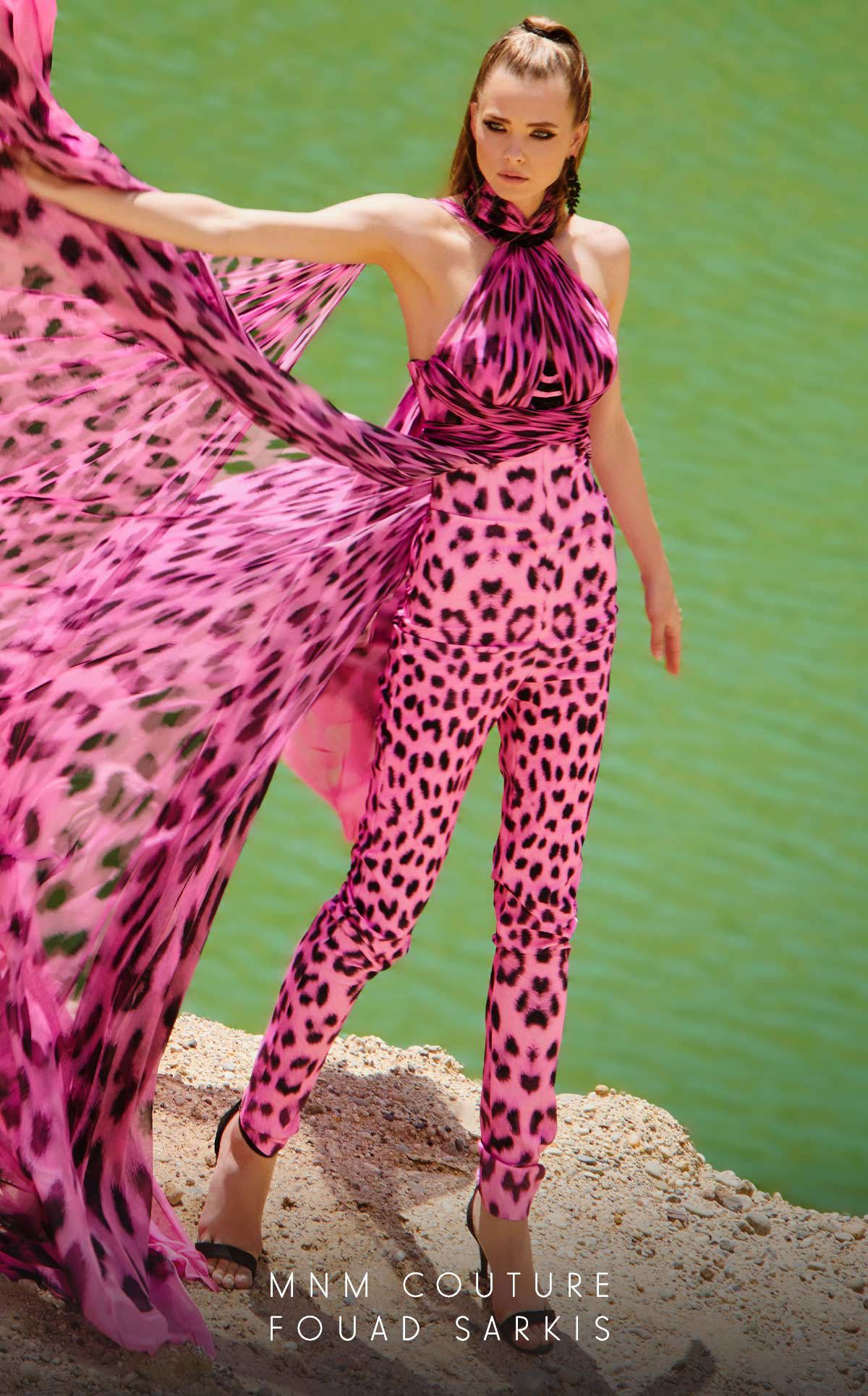Jumpsuit Fitted Long Overskirt Printed Formal Jumpsuit Fuchsia