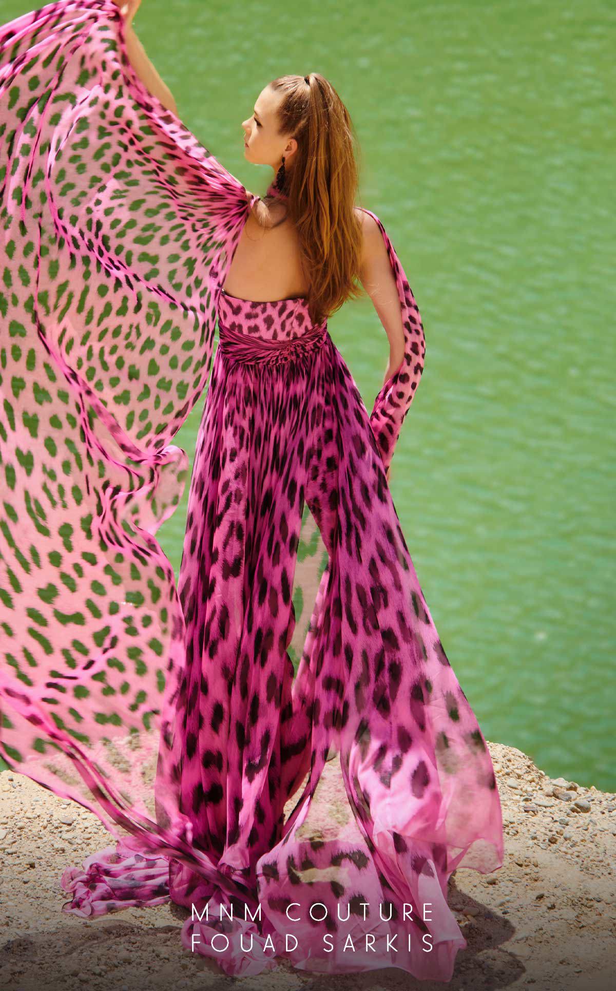 Jumpsuit Fitted Long Overskirt Printed Formal Jumpsuit Fuchsia