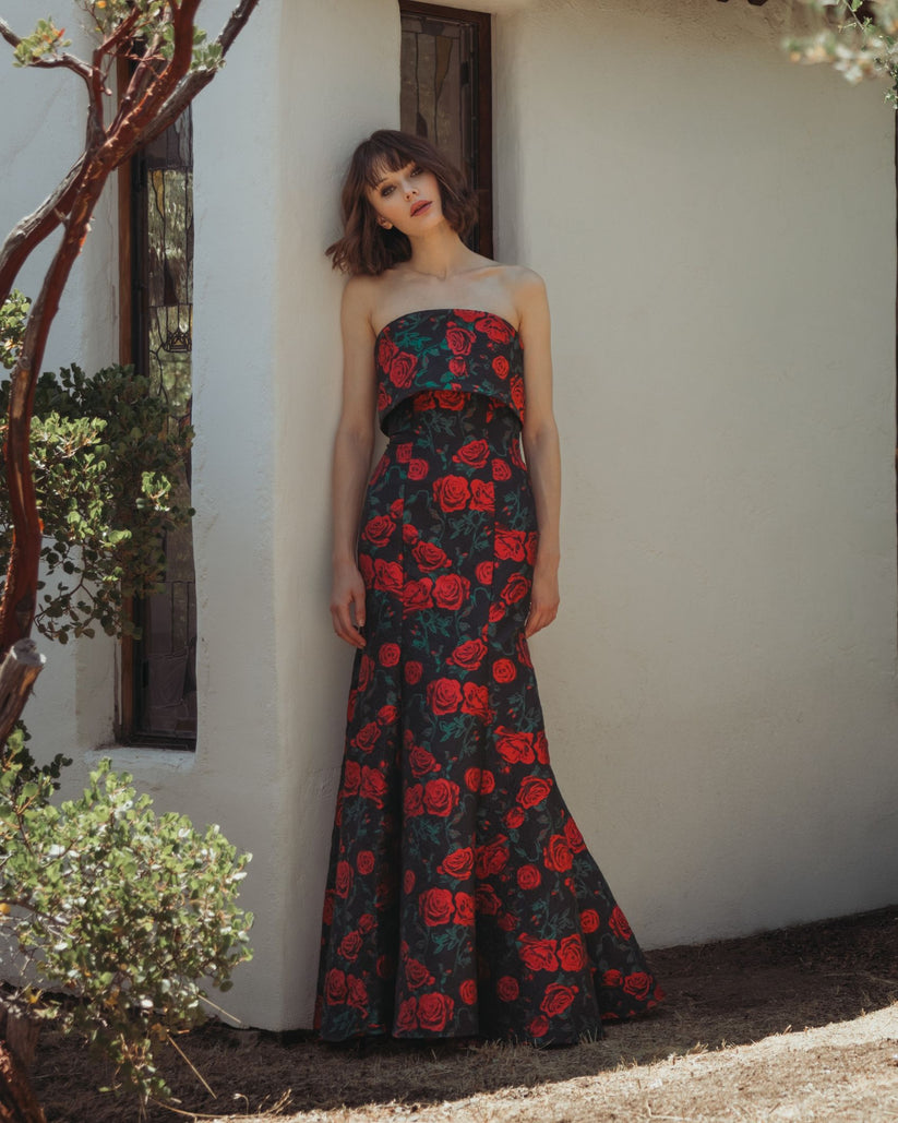 Formal Dresses Floral Long Mermaid Formal Evening Gown Black Multi