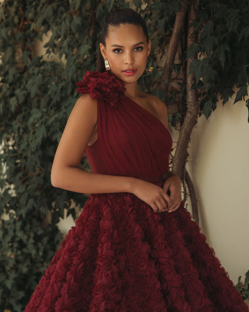 Cocktail Dresses A Line 3D Floral Applique Cocktail Dresses WINE