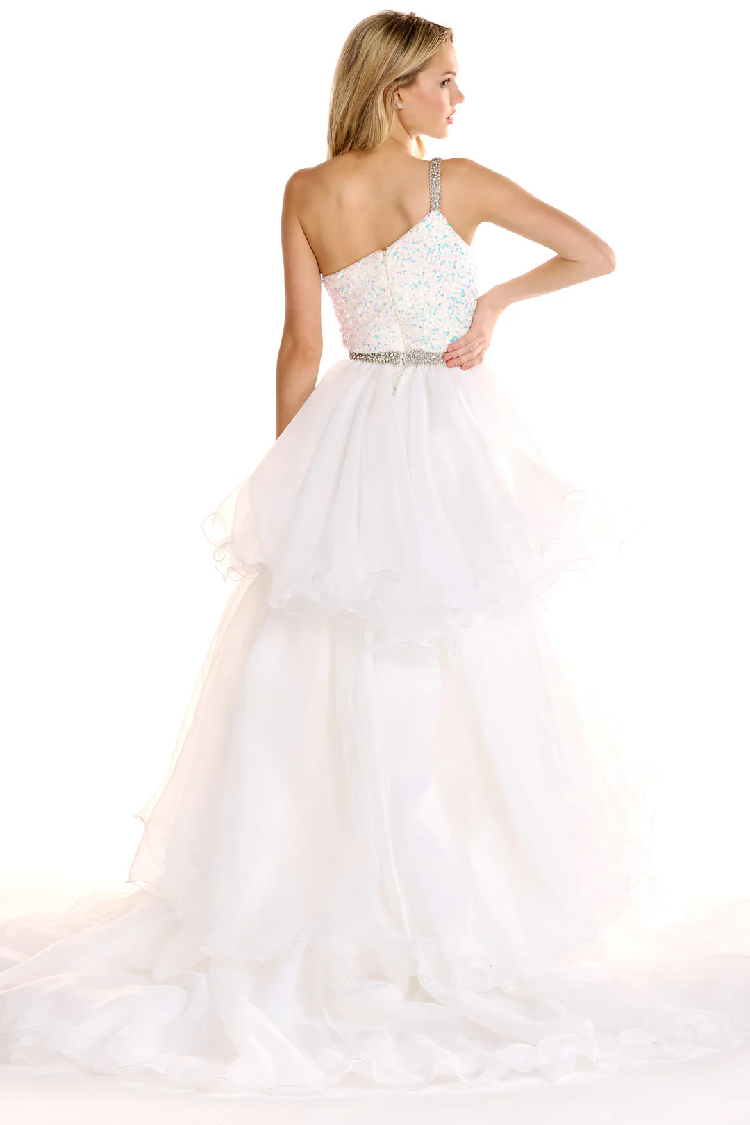 Prom Dresses Fitted Long Formal Overskirt Sequin Dress Iridescent White