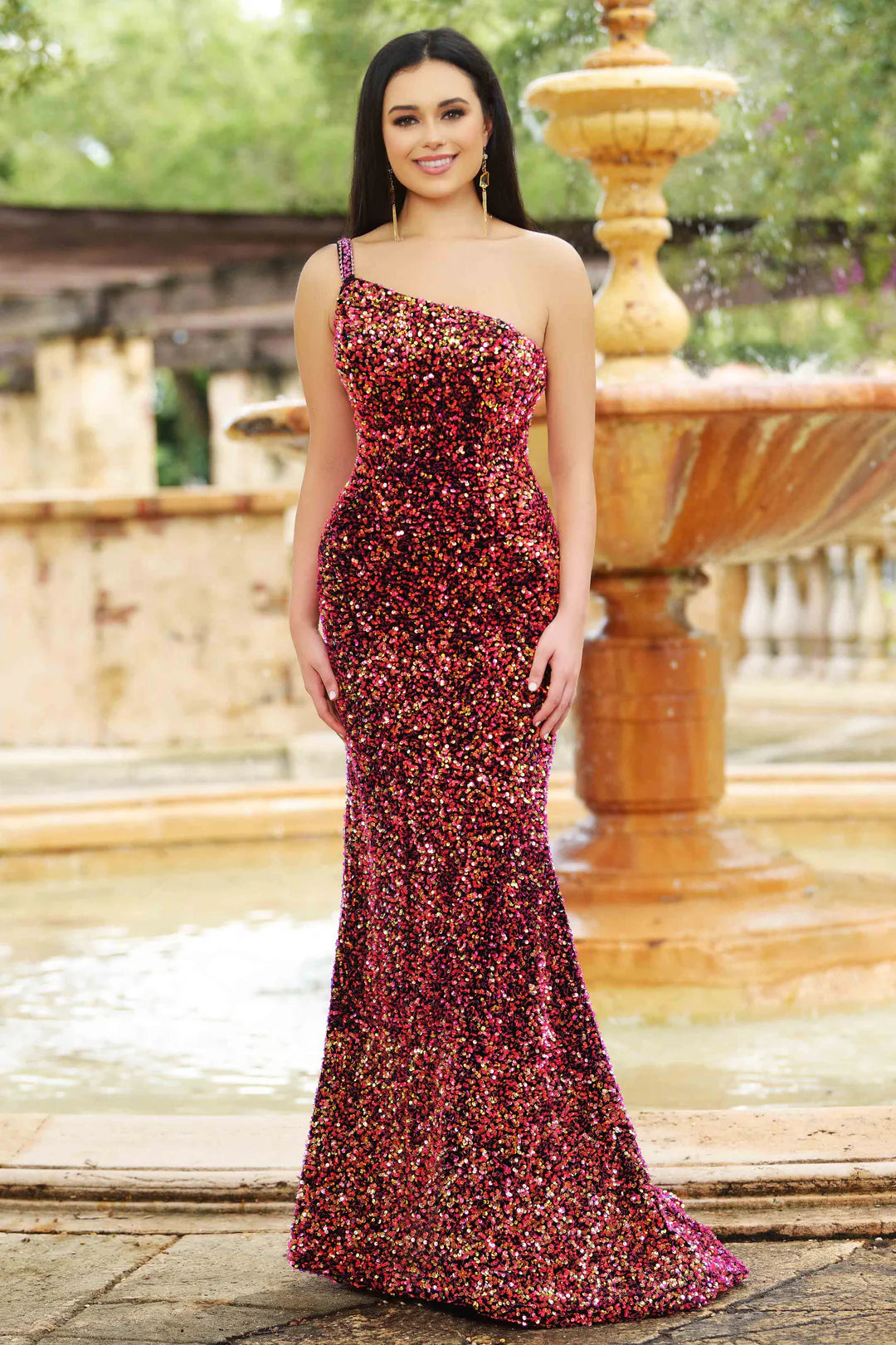 Prom Dresses Fitted Long Formal Overskirt Sequin Dress Iridescent Pink