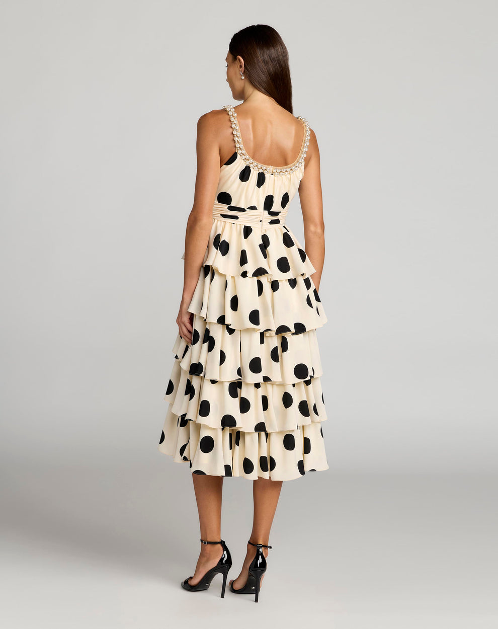 Cocktail Dresses Ruffle Short Print Midi Cocktail Dress Mac Duggal 27736 Black Ivory