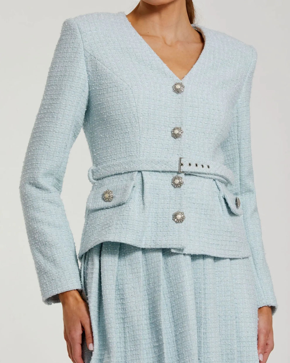 Cocktail Dresses Long Sleeve Short Pleated cocktail Dress Mac Duggal 27751 Powder Blue