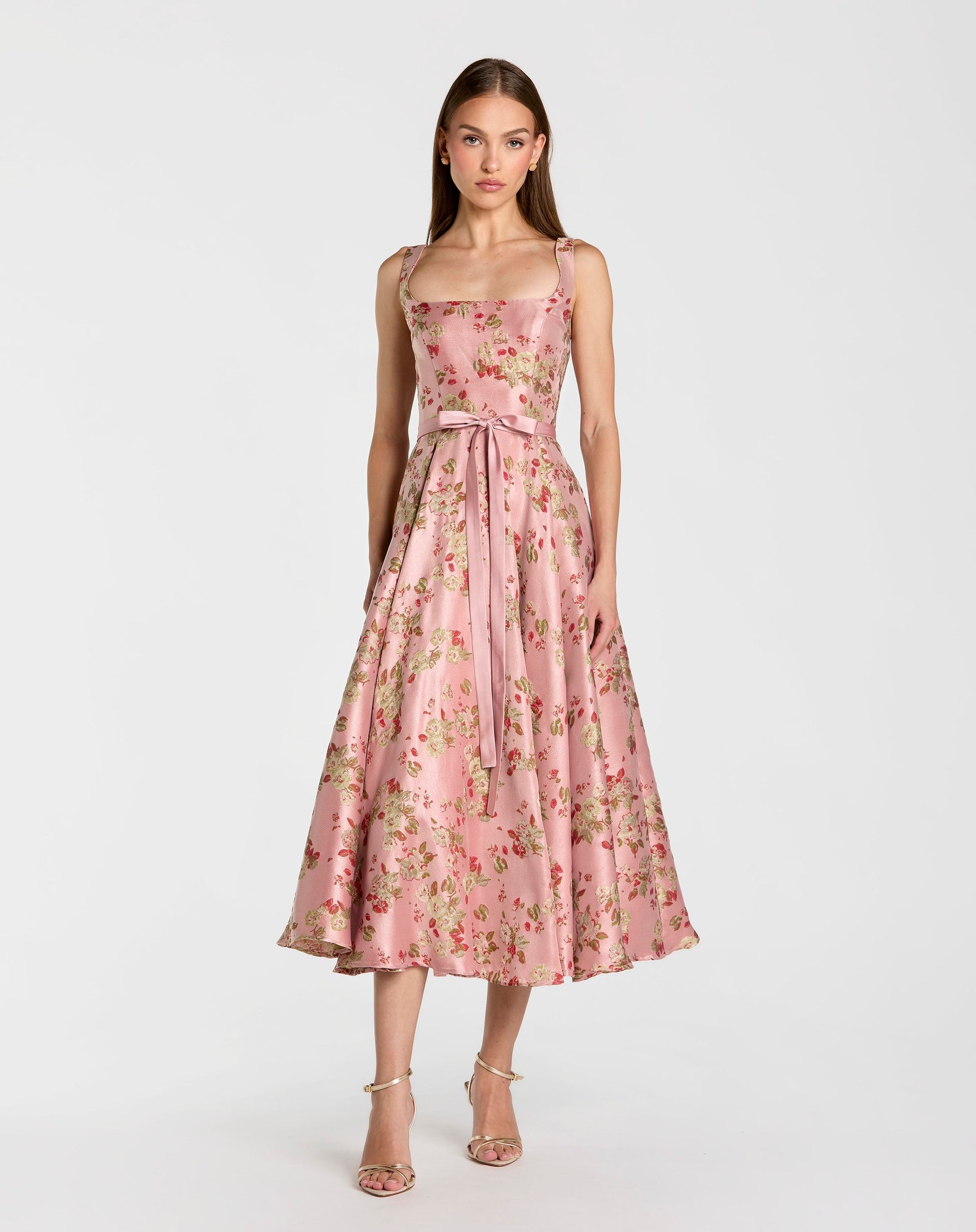 Cocktail Dresses A Line Short Floral Midi Cocktail Dress Mac Duggal 9927767P Pink Multi