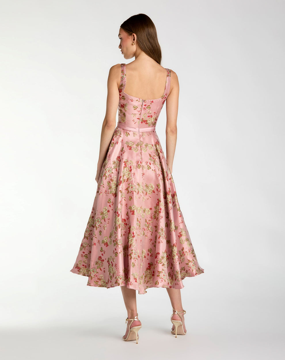 Cocktail Dresses A Line Short Floral Midi Cocktail Dress Mac Duggal 9927767P Pink Multi
