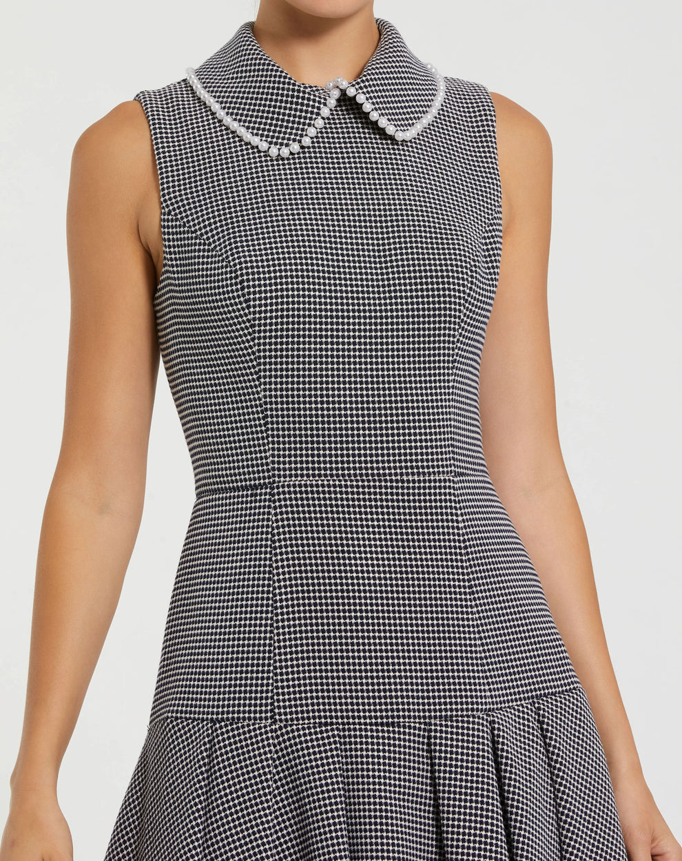 Cocktail Dresses Short Pleated Collared Mini Cocktail Dress Black White