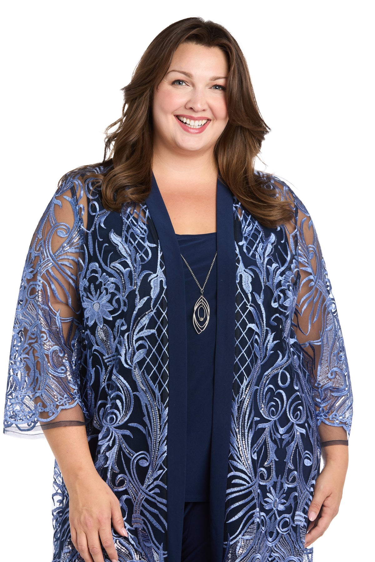 Pant Suit Sequin Plus Size Mother of the Bride Jacket Pant Suit Periwinkle/Navy