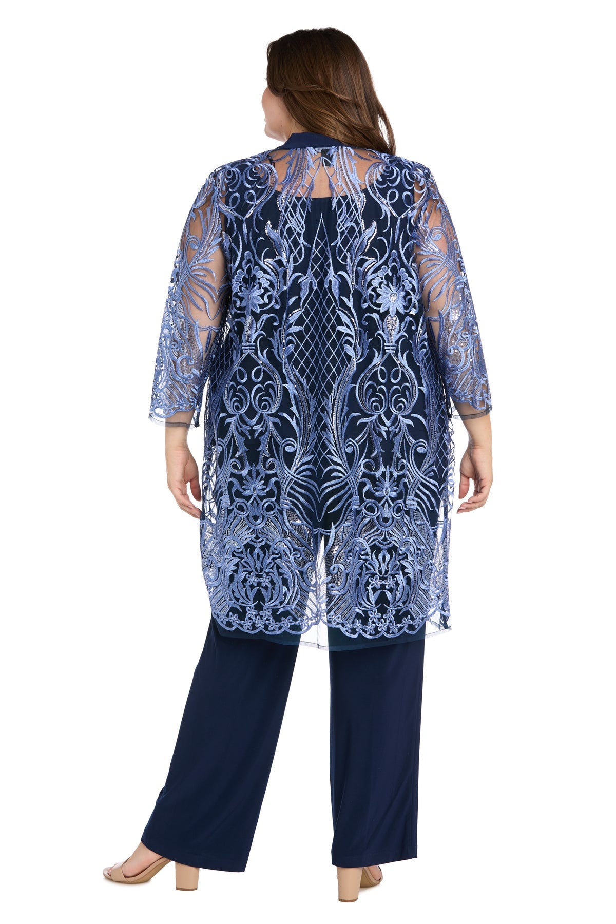 Pant Suit Sequin Plus Size Mother of the Bride Jacket Pant Suit Periwinkle/Navy