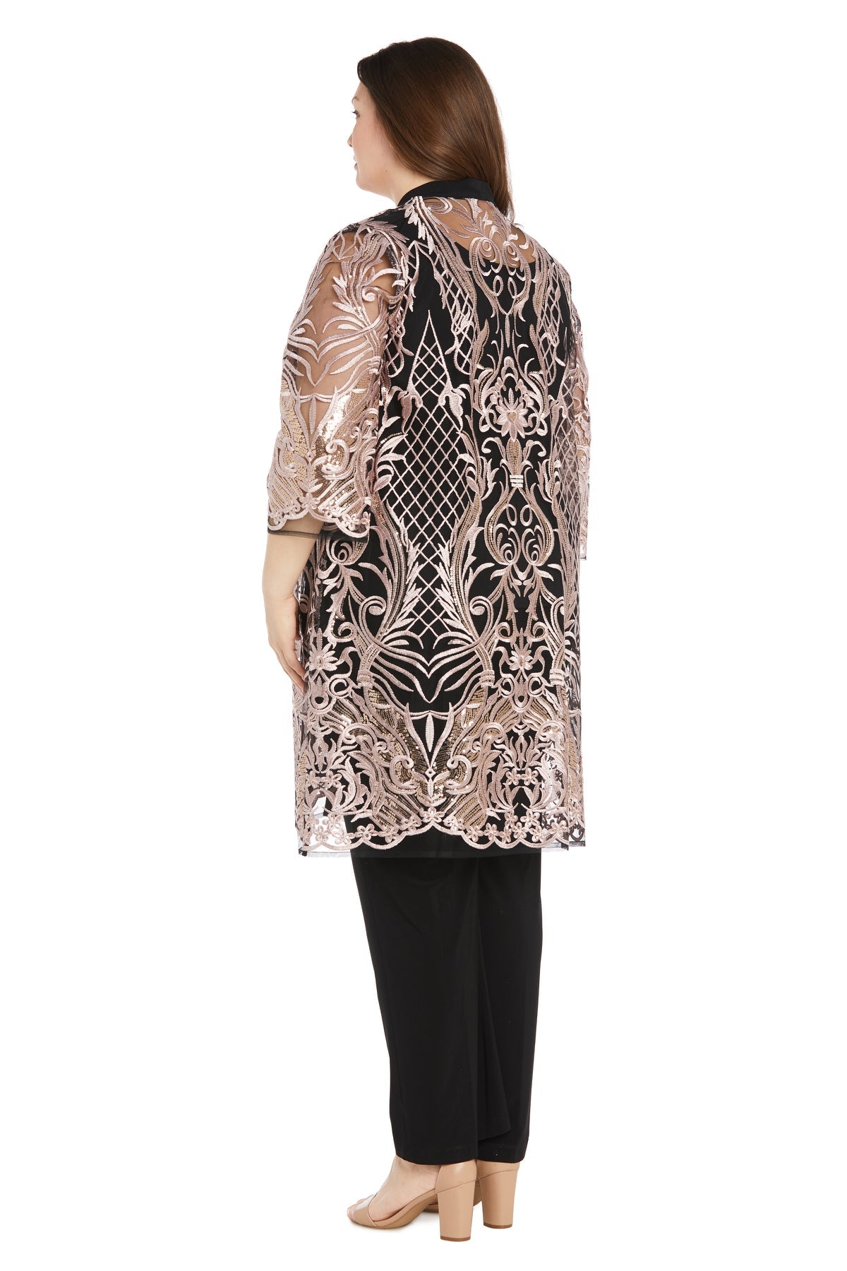 Pant Suit Sequin Plus Size Mother of the Bride Jacket Pant Suit Rose/Black