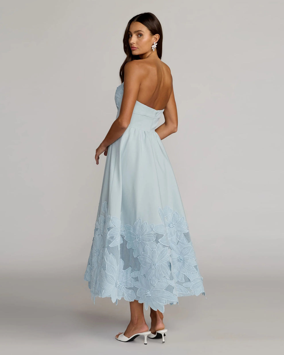 Strapless Tea-Length Crepe Formal A-Line Gown Mac Duggal 27806