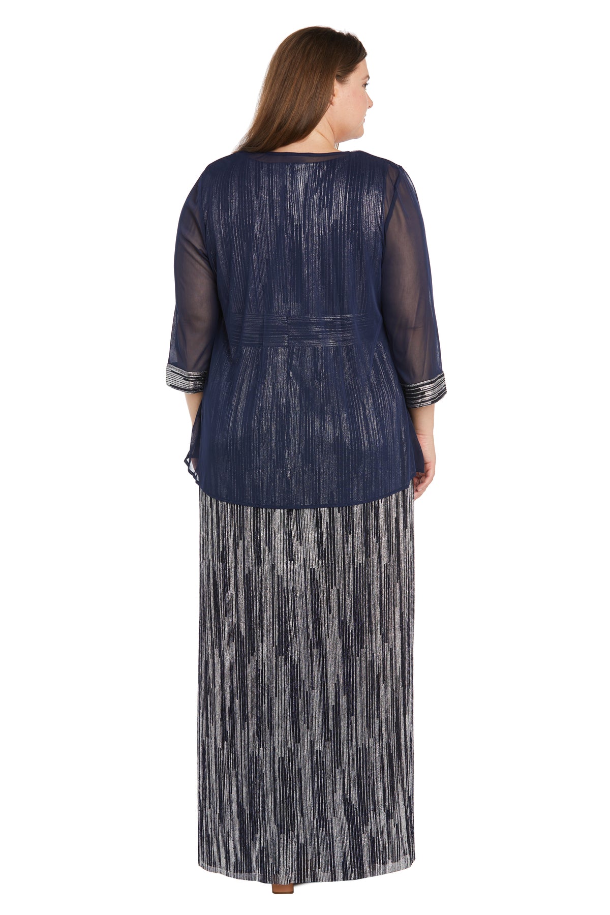 Plus Size Formal Dresses Two Piece Long Formal Plus Size Jacket Dress Navy/Silver