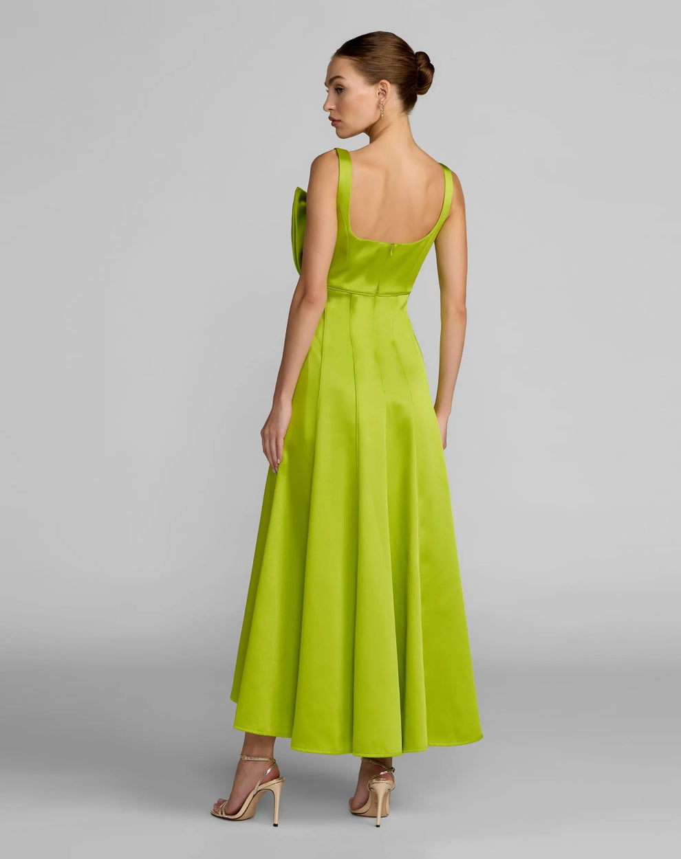 Square Neck Tea-Length Satin Formal A-Line Dress Mac Duggal 27826